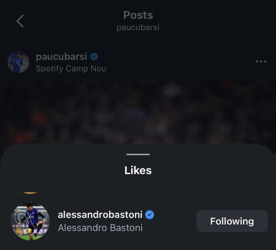 每体：巴斯托尼在对阵巴列卡诺的比赛后点赞了库巴西的最新帖子。 社交媒体上的互动看