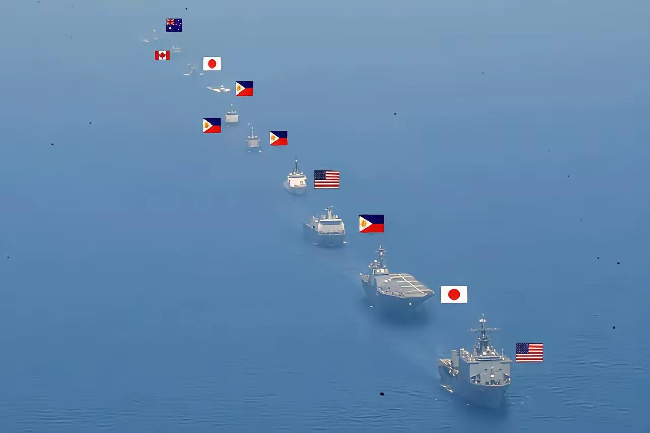 美、日、菲、澳、法、加、新七国举行“肩并肩”联合演习，以中国为假想敌。

号称规