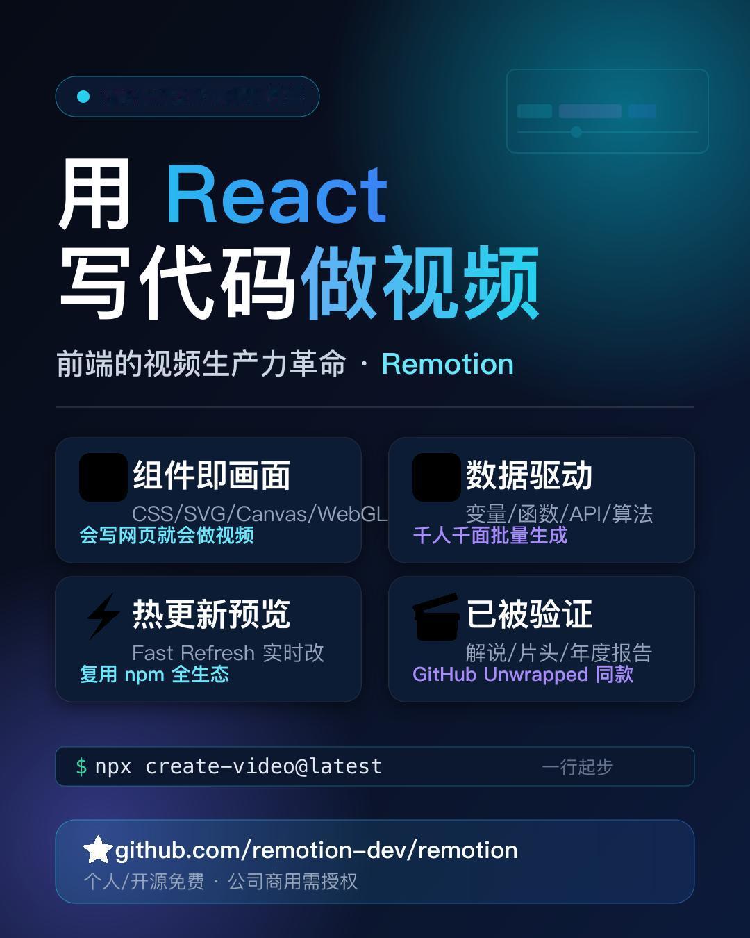 51k 星神级项目！前端程序员居然可以用 React 写代码做视频

这个脑洞我