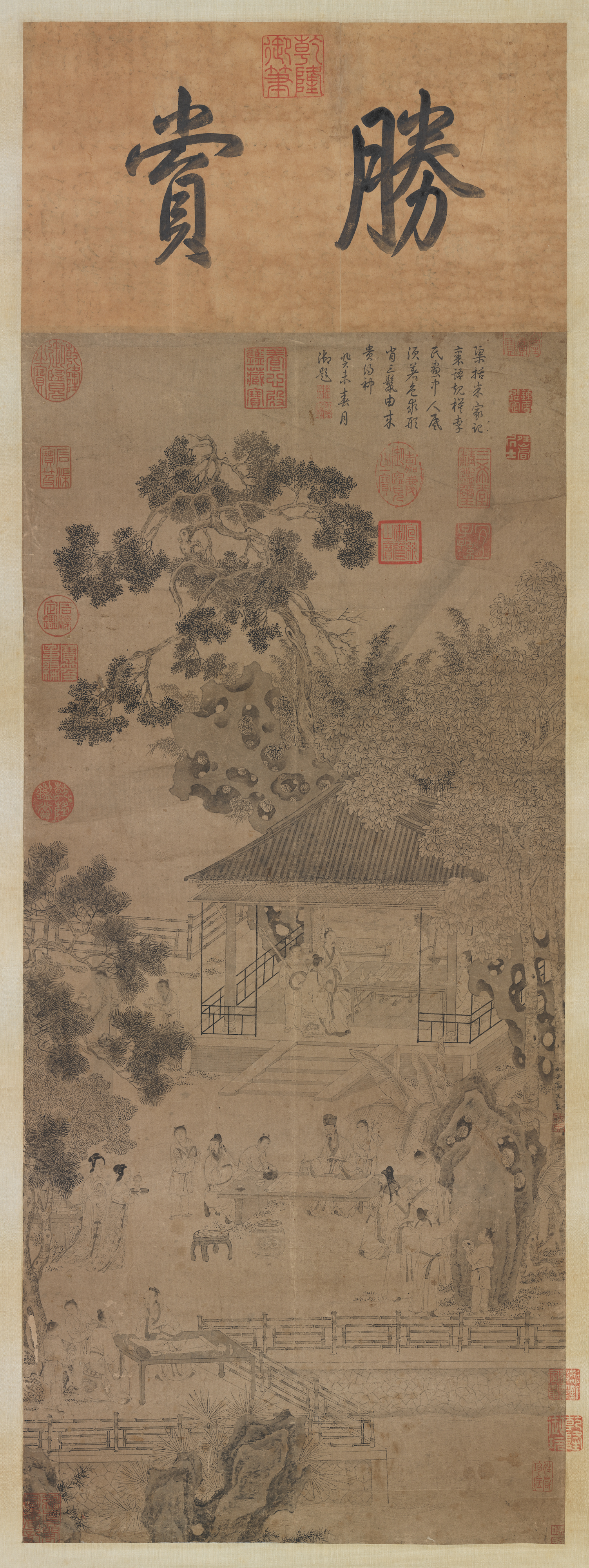 台北故宫藏，传 明代 仇英《西园雅集图》实际上我很不喜欢台故展览和图录的介绍方式