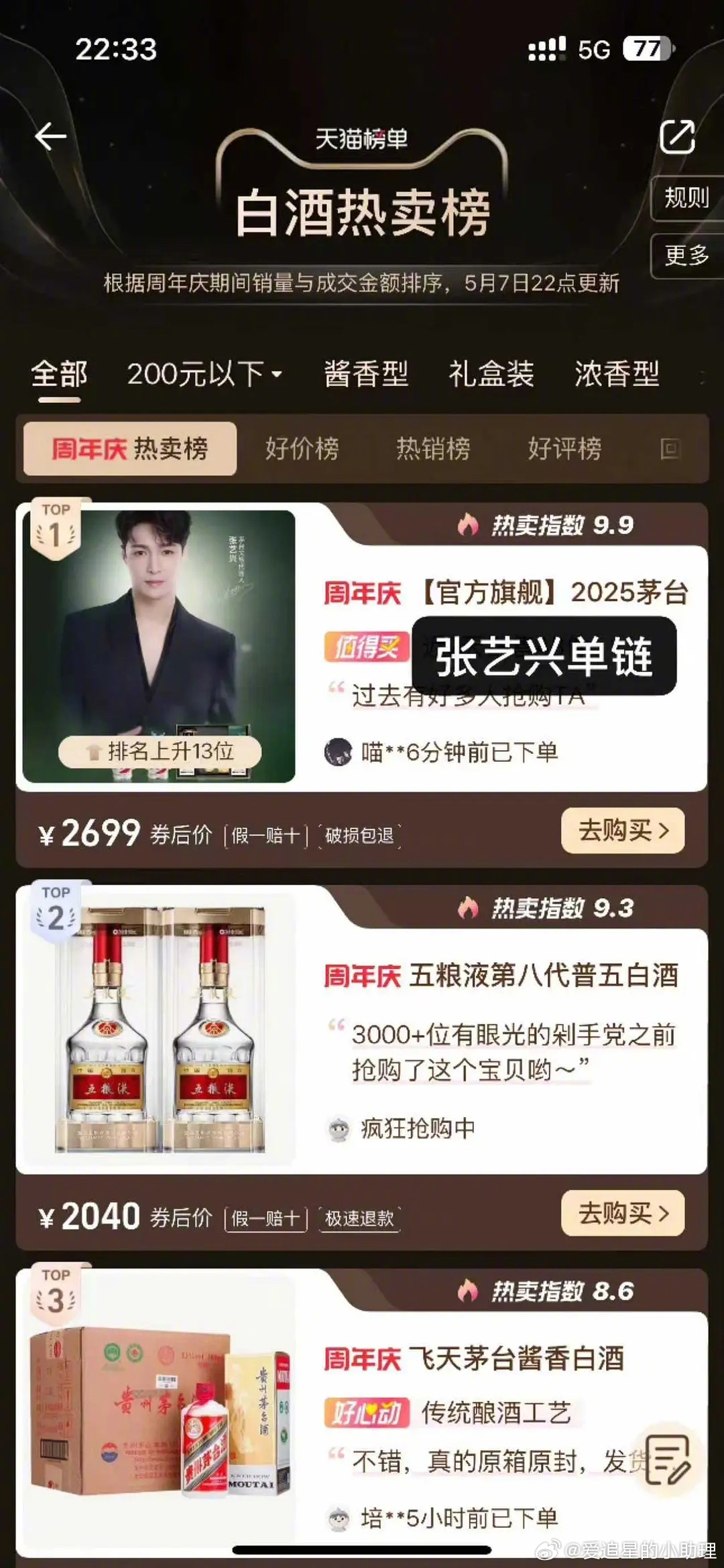 张艺兴成茅台首位代言人，粉丝直接给单链干到白酒热卖榜第一了，什么水平？ ​​​