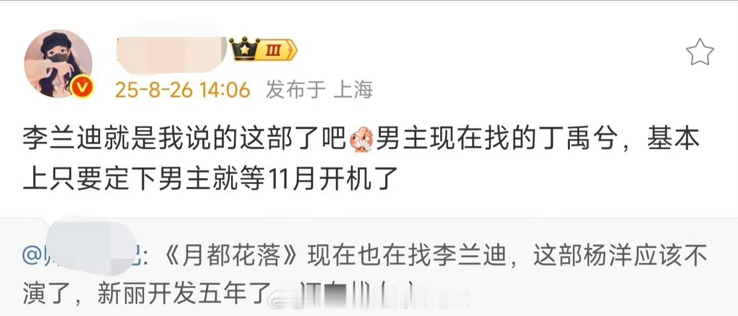 🍉：丁禹兮、李兰迪《月都花落》，新丽开发了五年的项目，只要码到男主就坐等11月