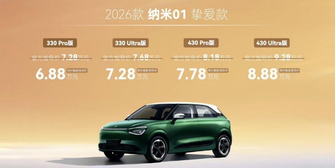 2026款东风纳米01来了初心款5.98万-6.98万挚爱款7.28万-9.28