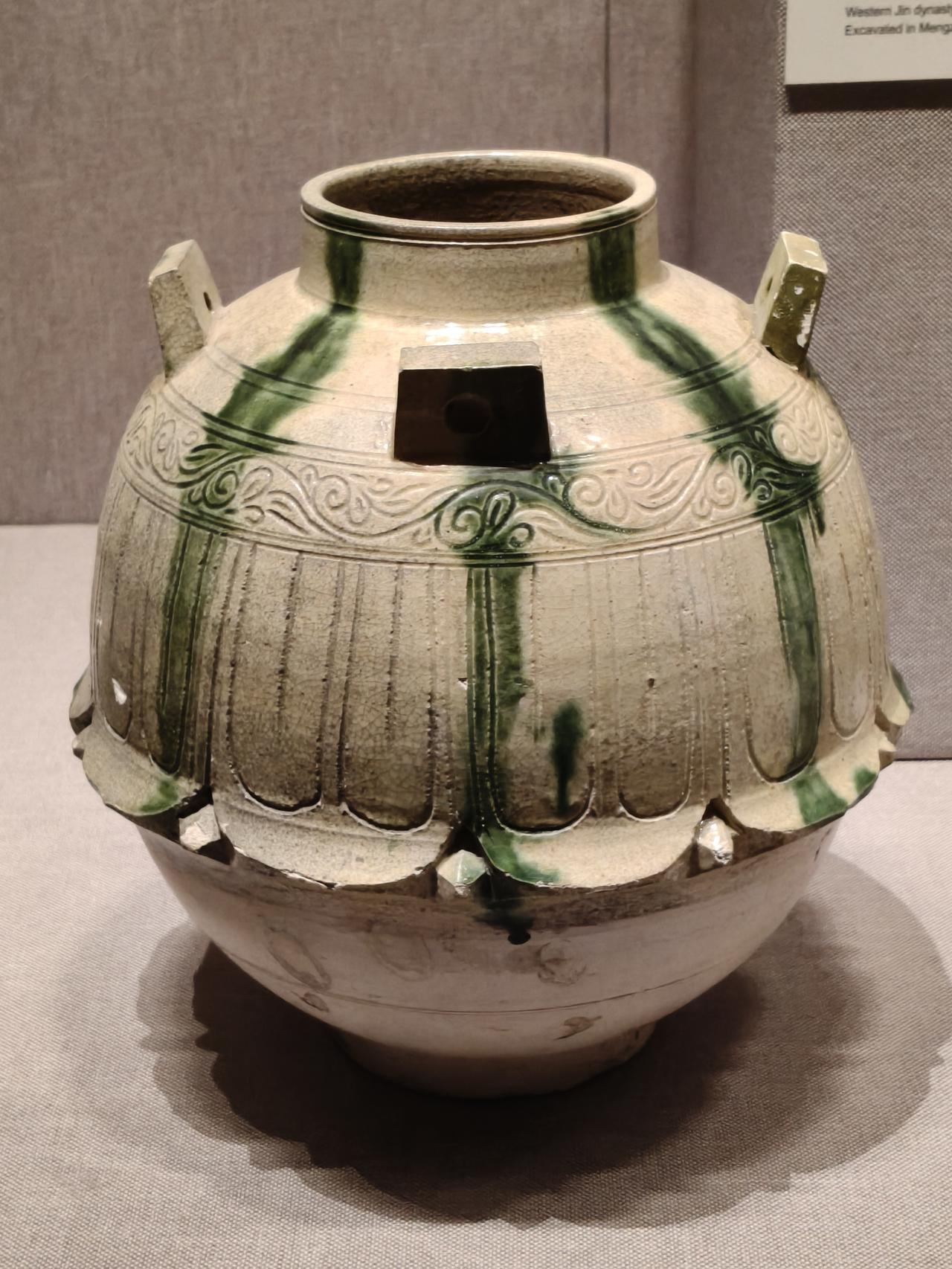 北齐淡黄绿釉四系罐，接近白釉！瓷器 收藏