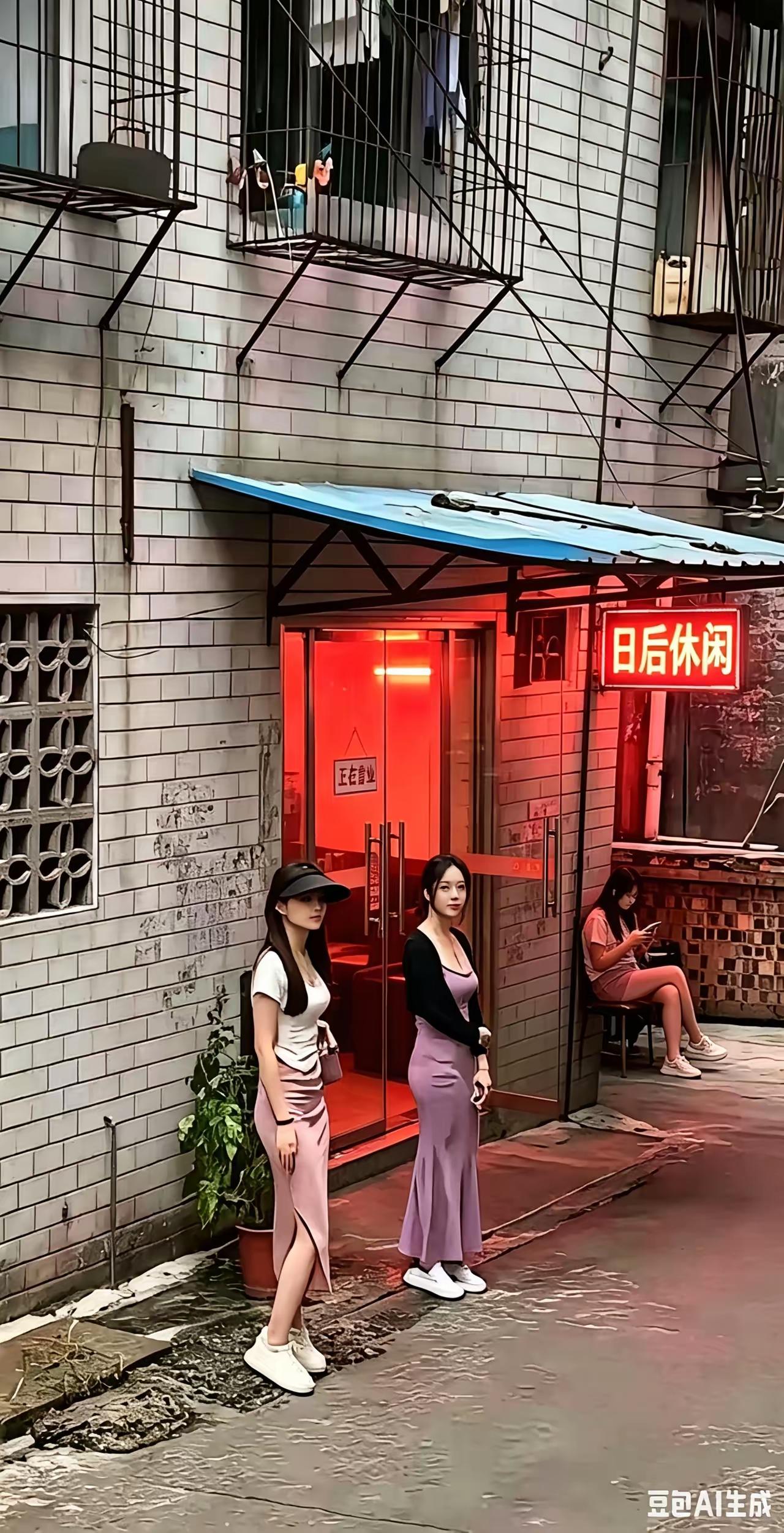 红妆浓抹，夜半街头灯火明。