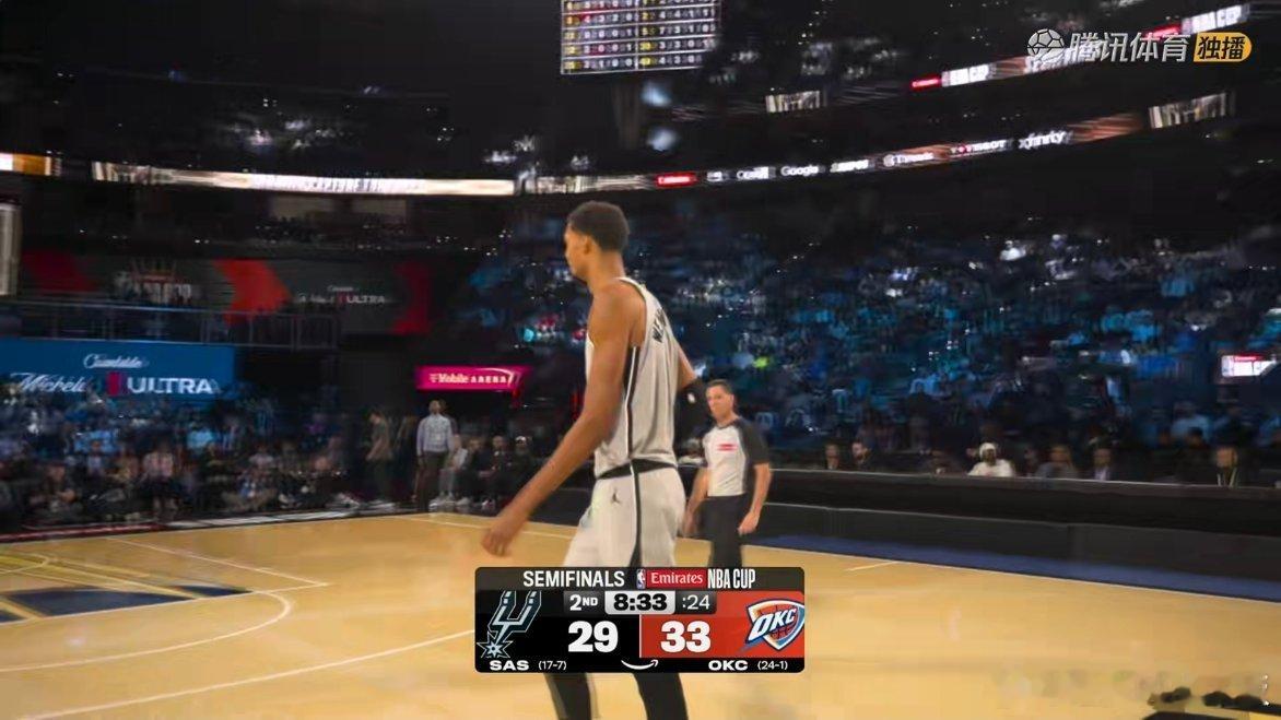 文班的影响力，马刺一波9比2追近比分马刺vs雷霆