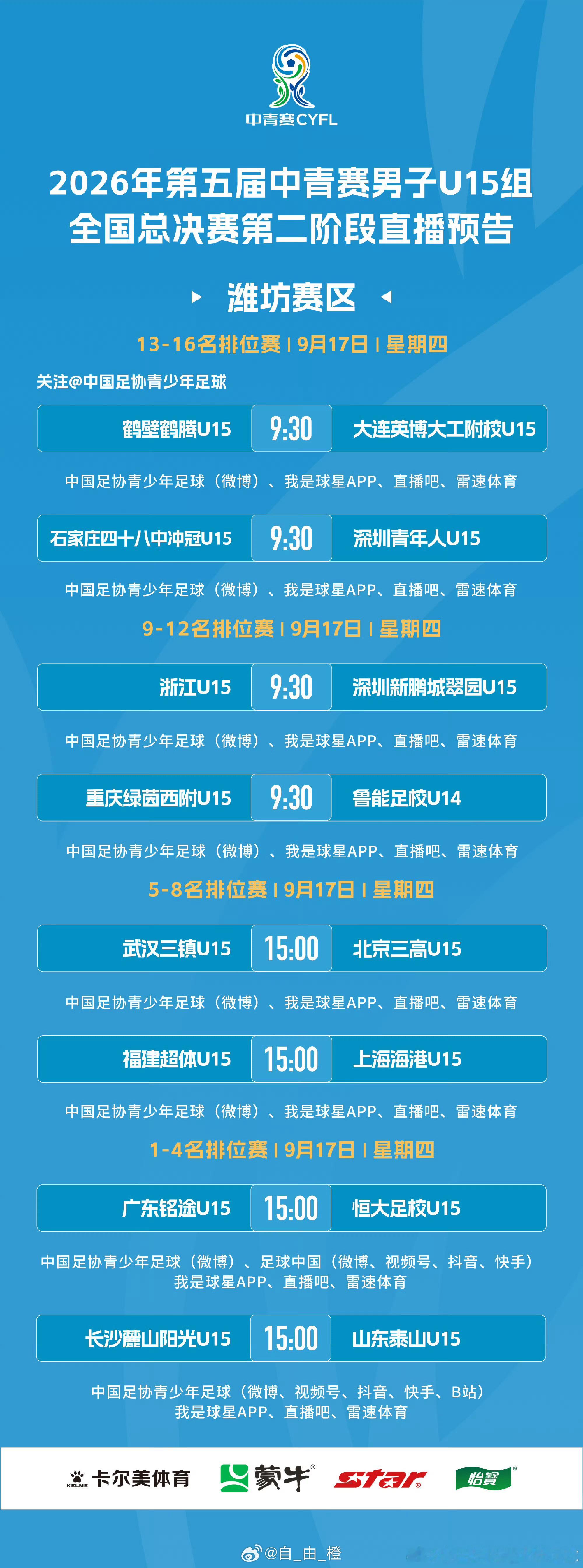 2026年第五届中青赛男子U15组全国16强赛5轮直播预告山东泰山[超话] ​​