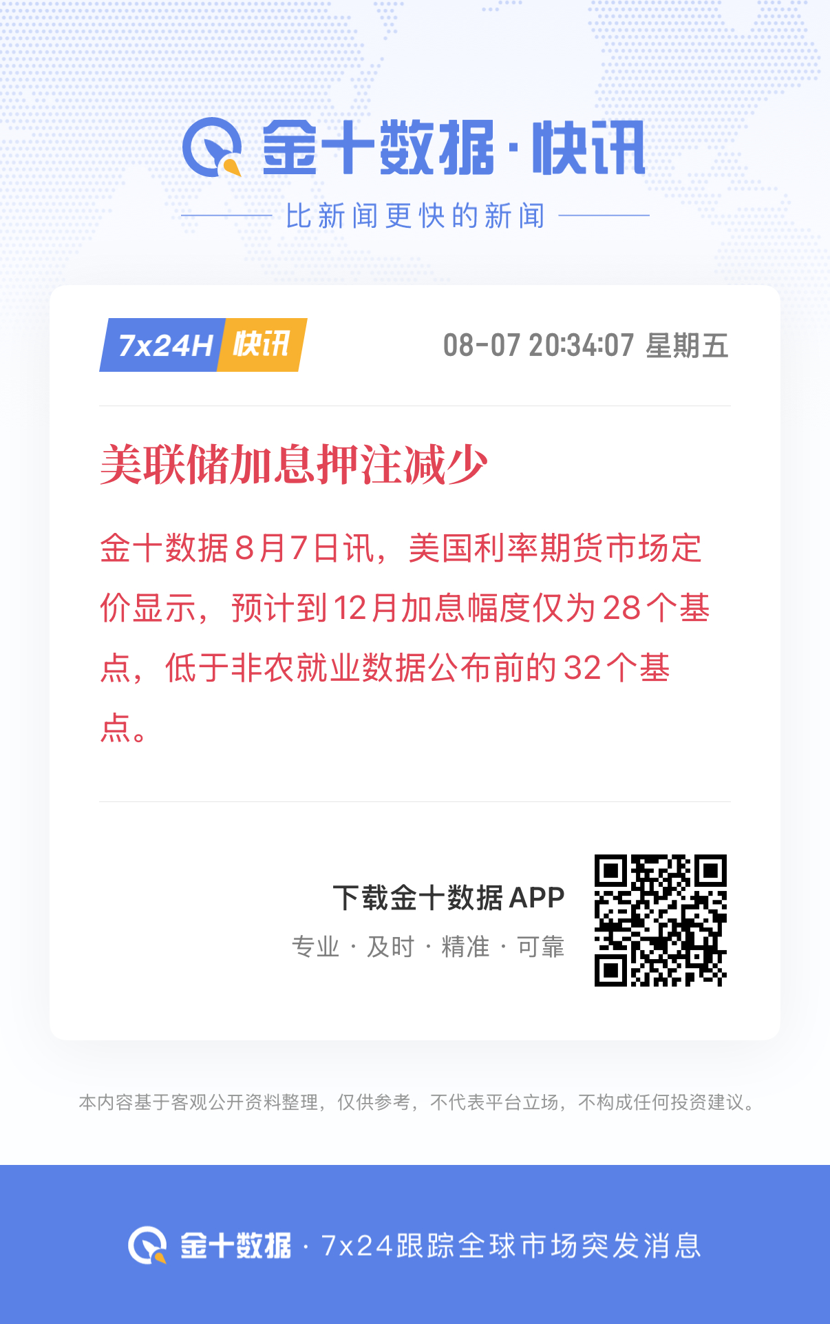 🔻美国7月季调后非农就业人口减少2.3万人，为2月以来首次出现下降，市场预期为