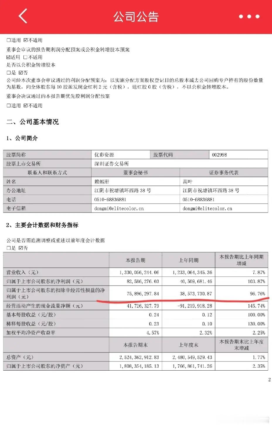 首份半年报闪亮登场，能否引发价值投资热潮？优彩资源，正式公布半年报，归母净利润8