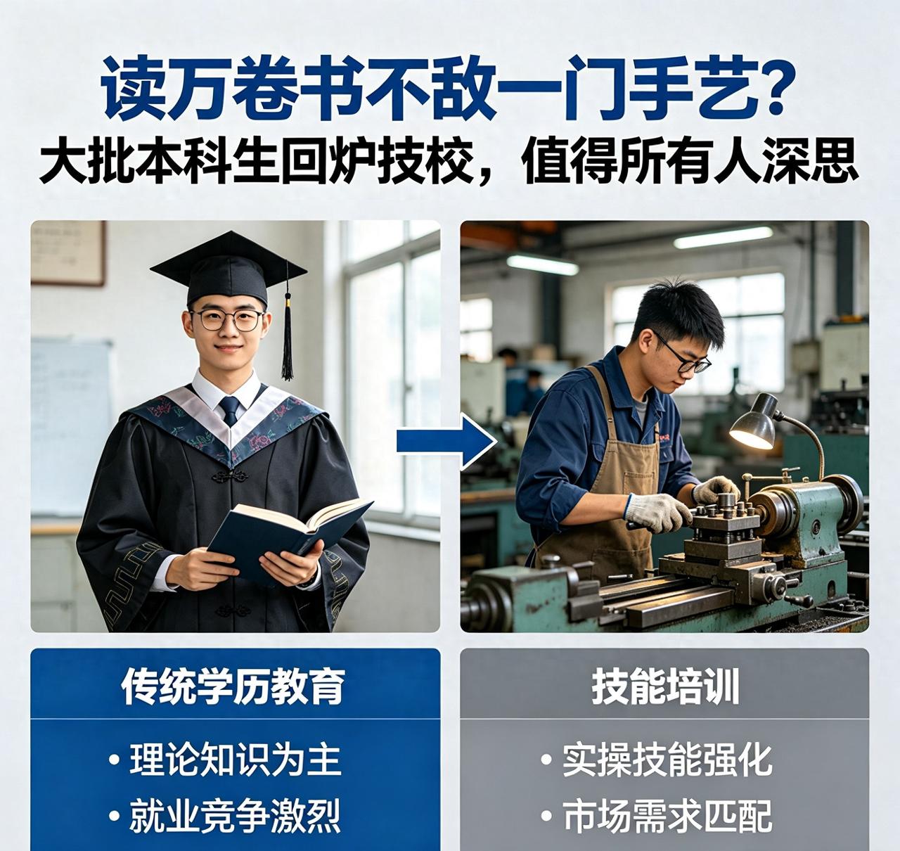 寒窗四年读本科，转头去技校学手艺？

不少高校圈内流传一句扎心实话：大学的尽头是