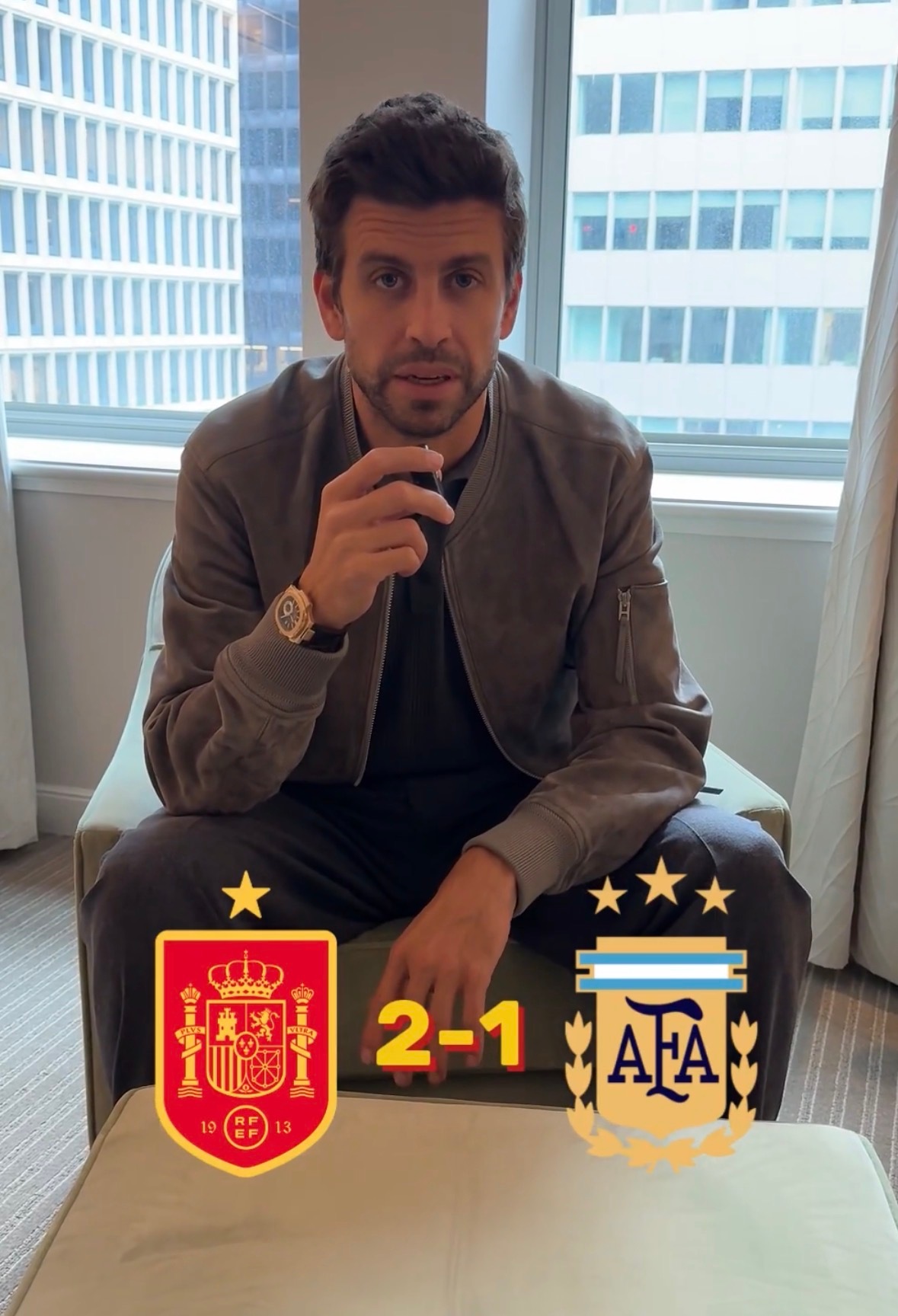 皮克预测西班牙以2-1取胜。世界杯西班牙vs阿根廷