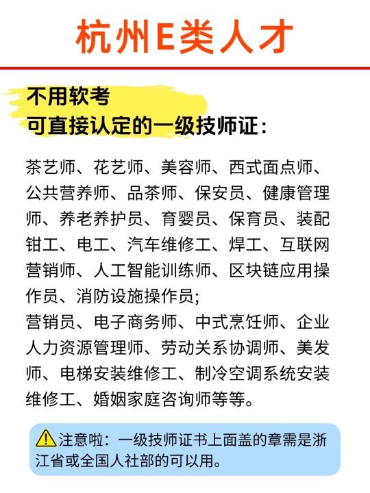除了软考，可以直接认定杭州e类人才的证书
