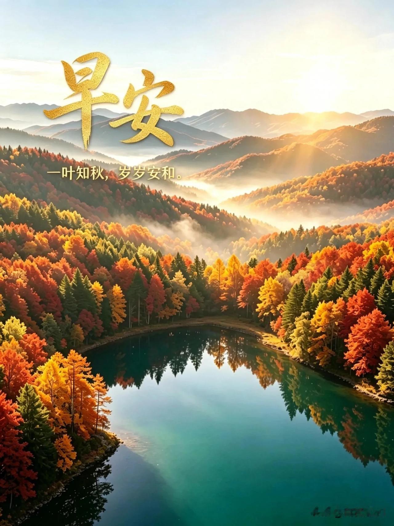层林染秋色，湖静纳晨光，愿岁岁安和，早安。