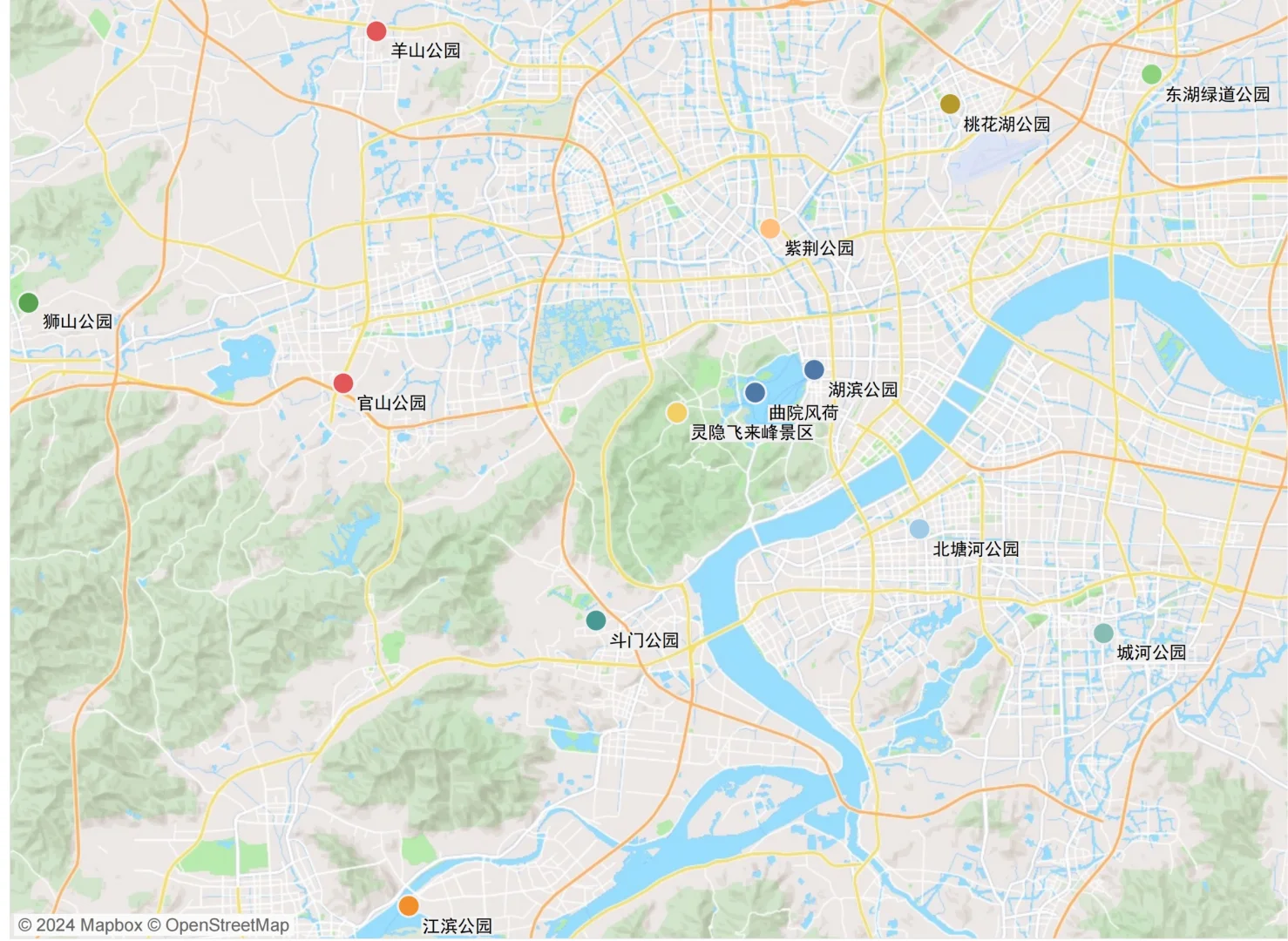 杭州优质综合性公园分布图（2023）