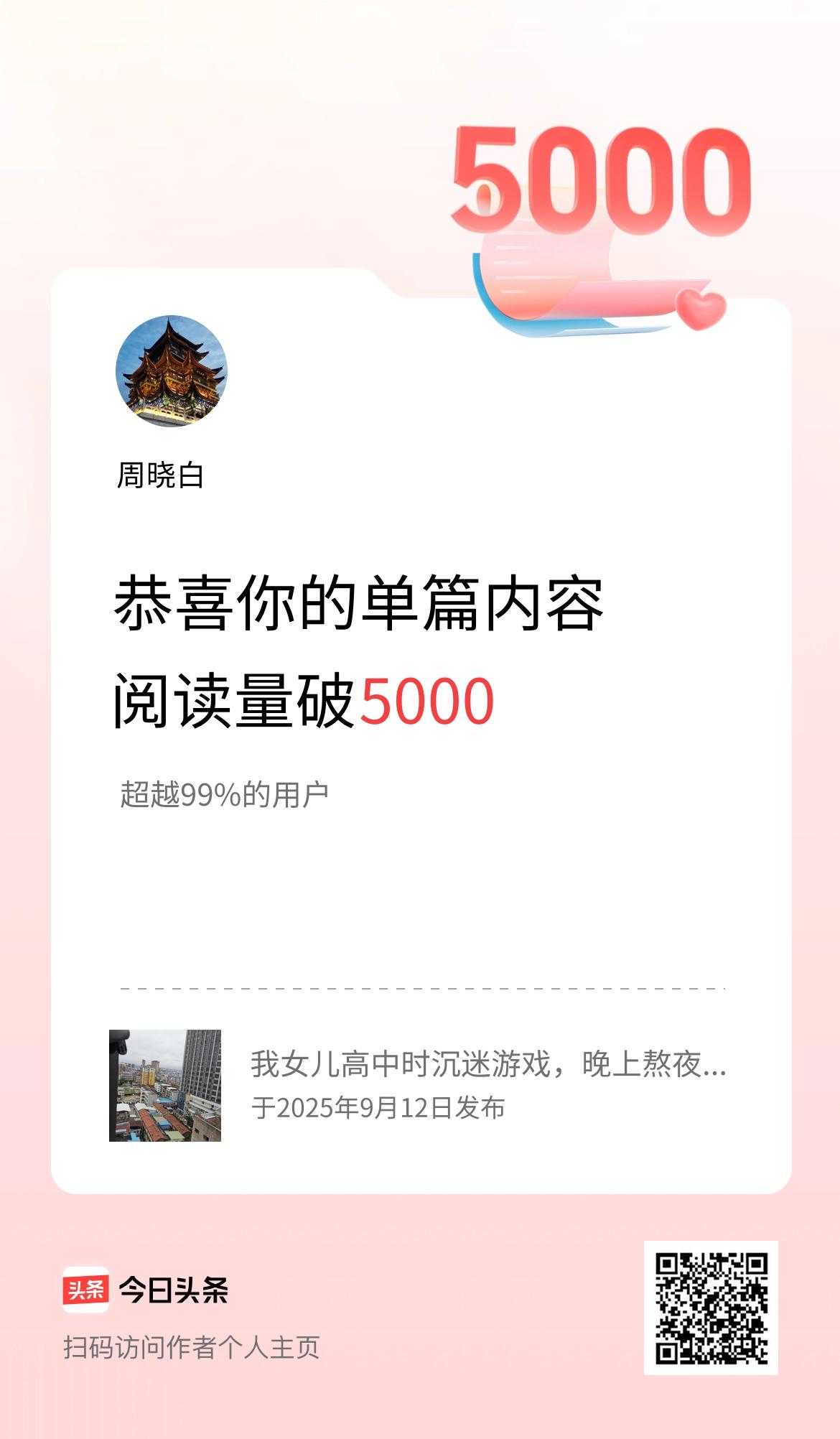 单篇内容获得阅读量破5000啦！