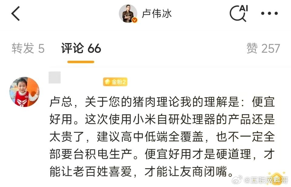 没想到还有网友对小米芯片提出这种建议？挺理性的。 ​​​