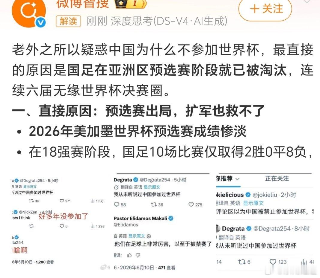 老外也疑惑中国为什么不参加世界杯