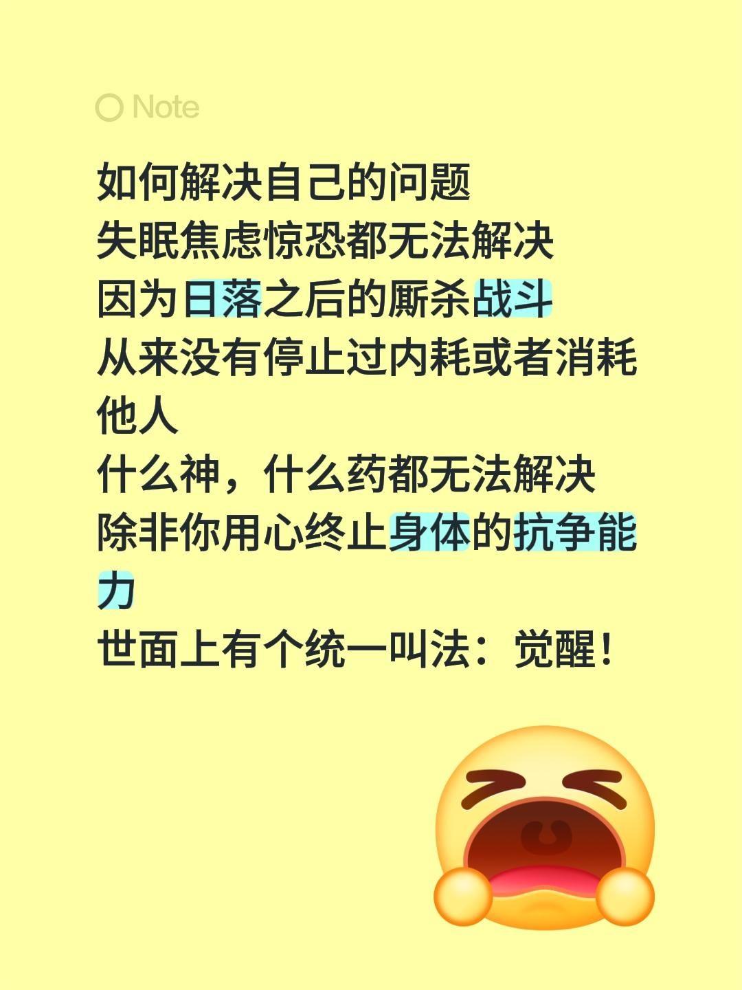如何解决自己的问题
失眠焦虑惊恐都无法解决
因为日落之后的厮杀战斗
从来没有停止
