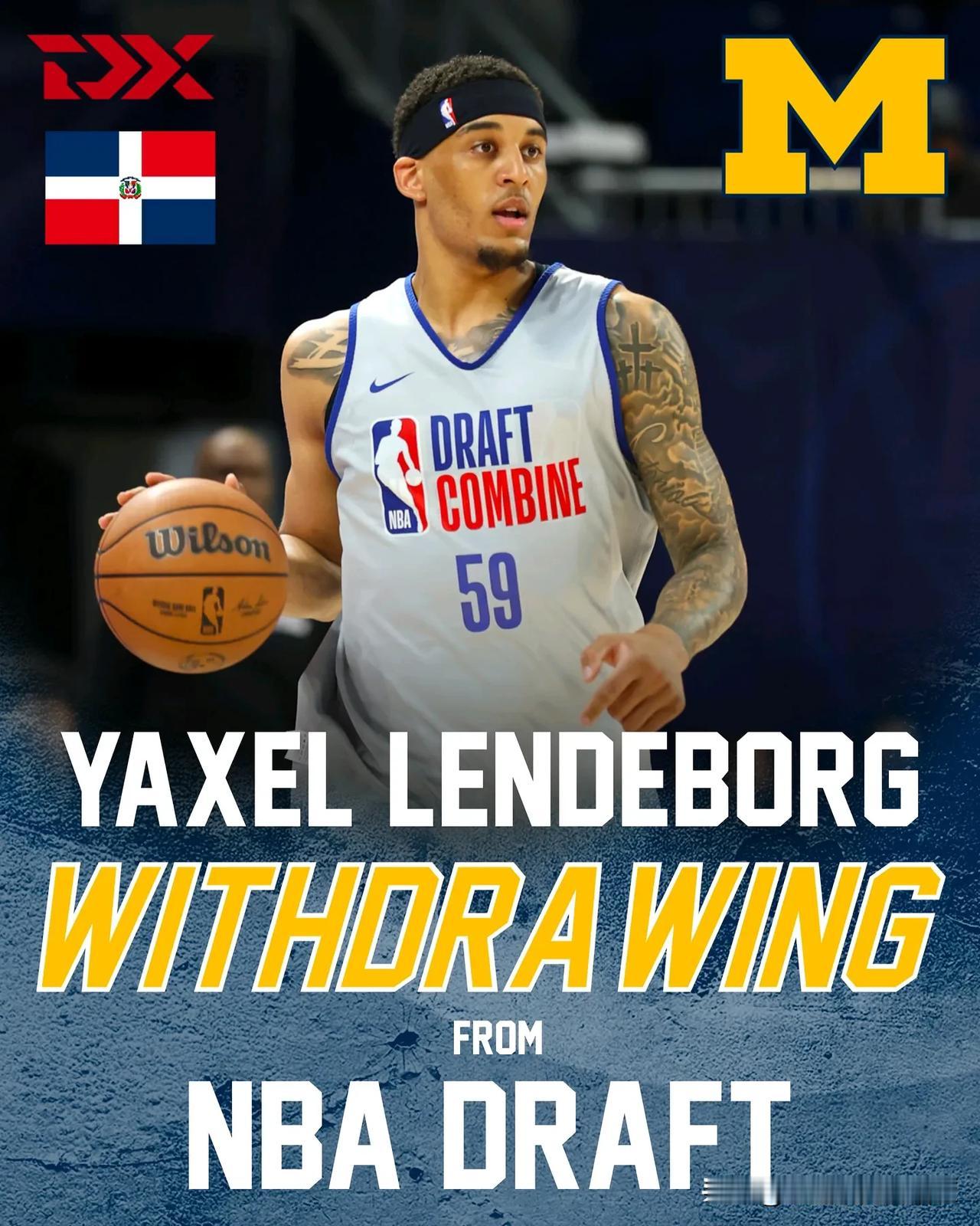 前锋Yaxel Lendeborg宣布退出2025年nba选秀 代表密歇根大学征
