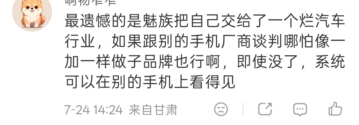 没有吉利给你魅续命，你们连魅族20、21、22都看不到，Flyme？你咋不怀念塞