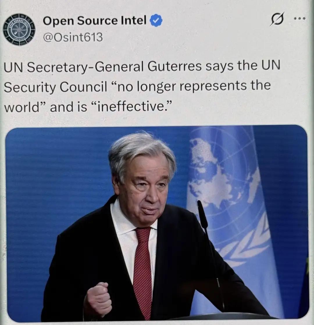 古特雷斯愤怒表态:联合国“已不再代表世界，并且是无效的”。
       特朗普