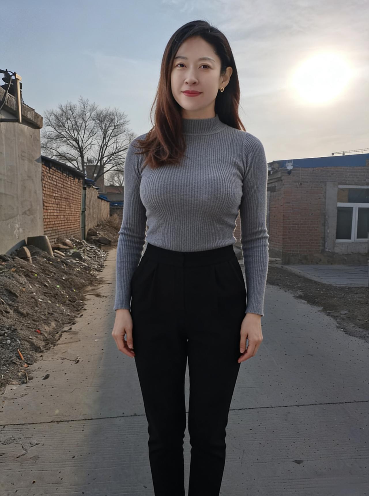 寒巷无风日色柔，灰衫黑裤自悠悠。
寻常光景皆成趣，一笑从容散旅愁。