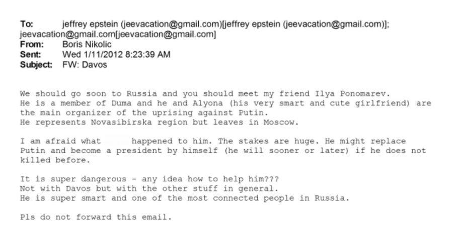 ❗鲍里斯·尼科利奇在 2012 年 1 月告诉爱泼斯坦，他应该去俄罗斯会见并帮助