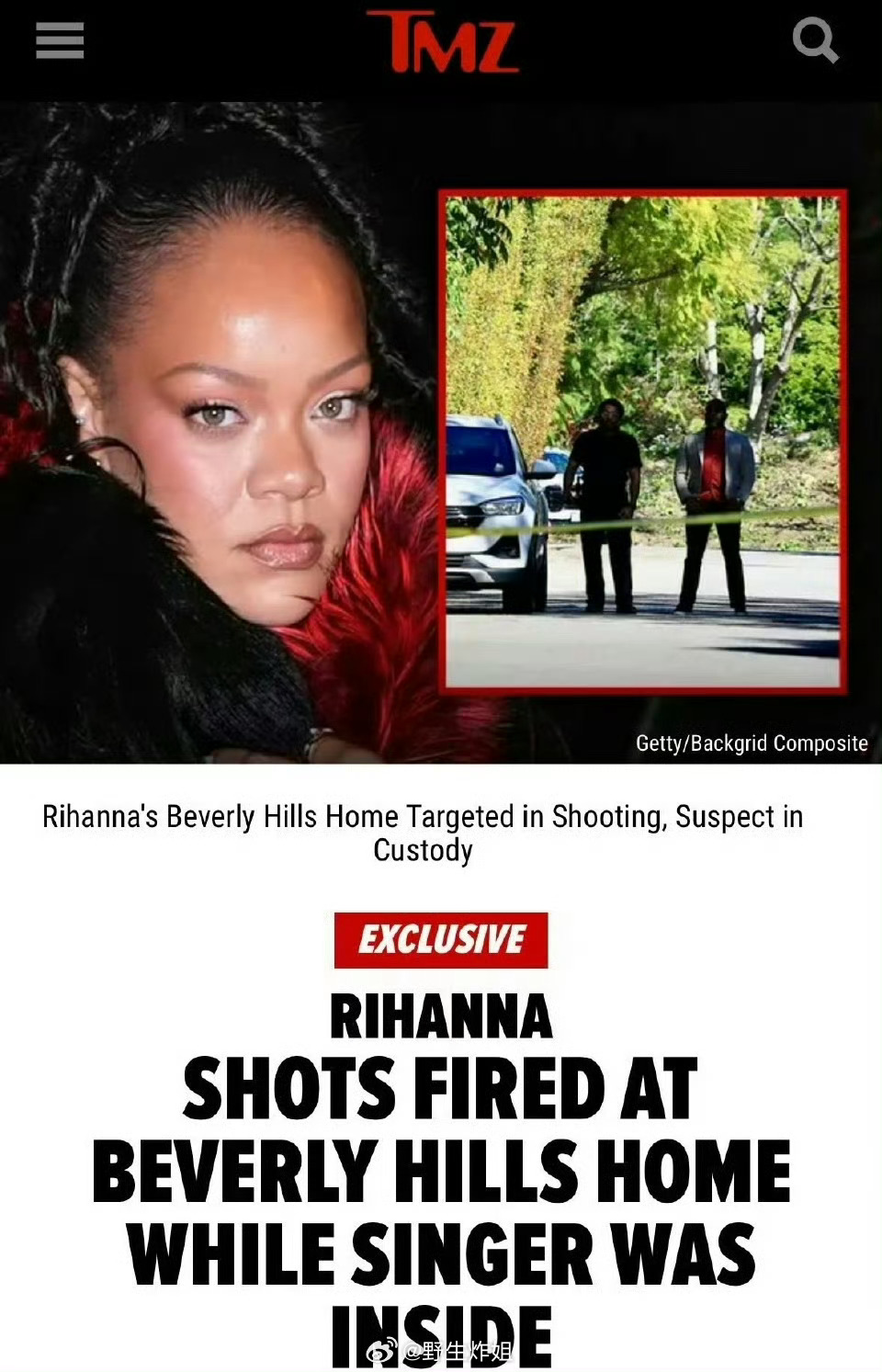 我靠好吓人啊！有人用一把AR-15步枪朝蕾哈娜家连开数枪，事发时蕾哈娜正在屋内