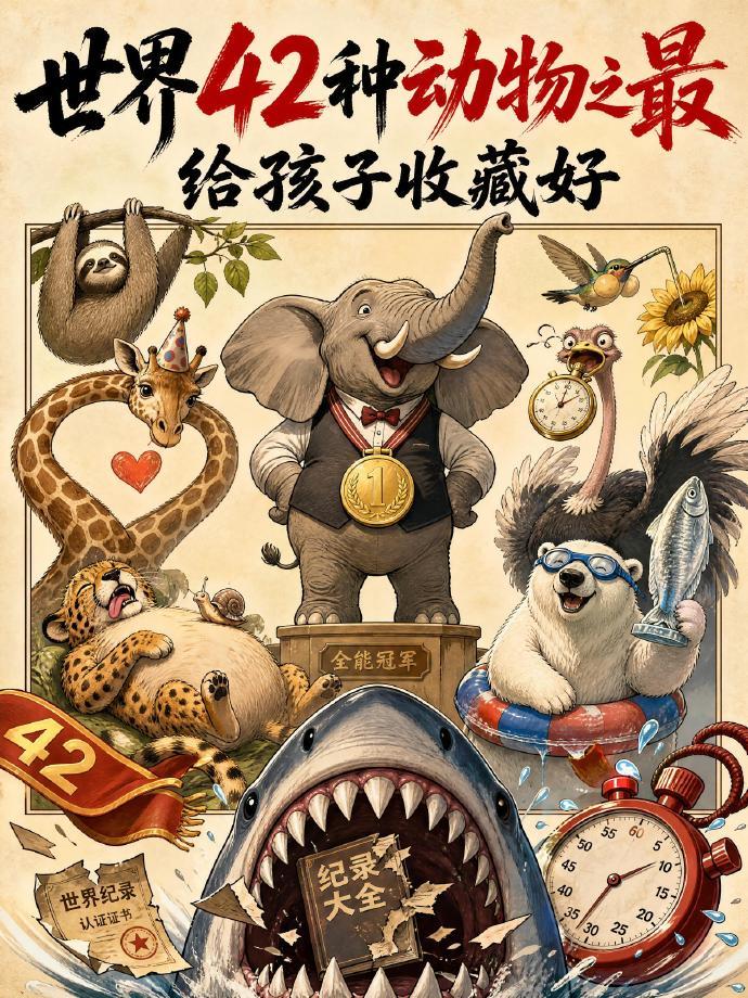 世界42种动物之最，纯纯干货知识，看完真的特别涨知识，周少建议家长强烈给孩子收藏