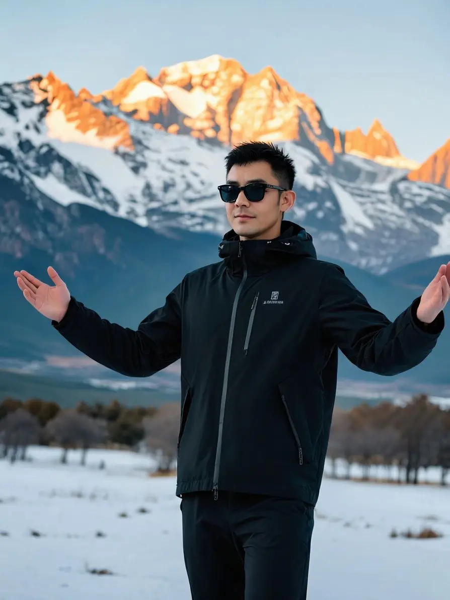 AI飘雪健将随拍 ai创作 黑色衬衫高级感男士