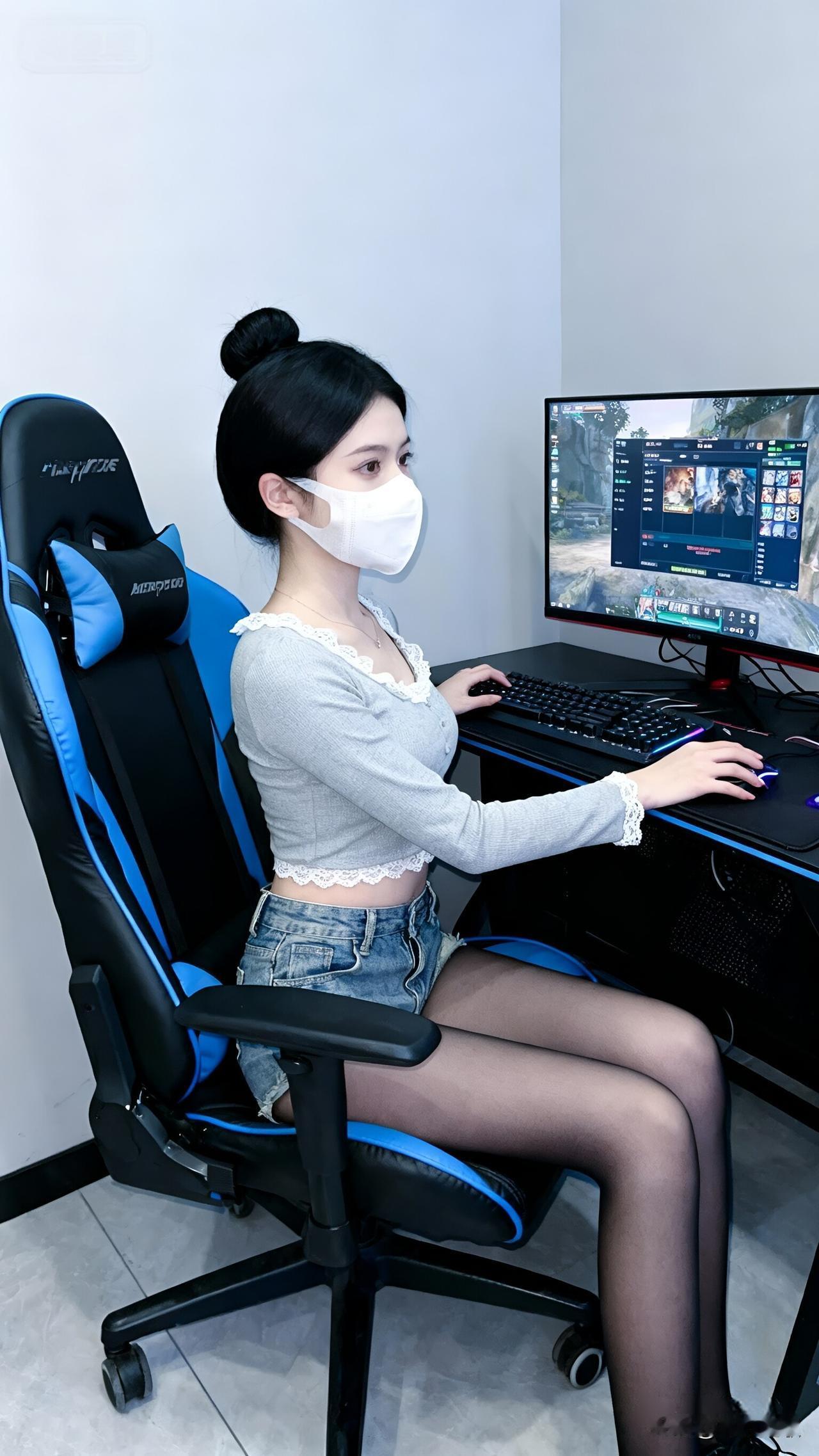 🎮 戴上口罩，在键盘与鼠标的节奏里切换身份。蕾丝边和黑丝是日常的温柔，五杀和超