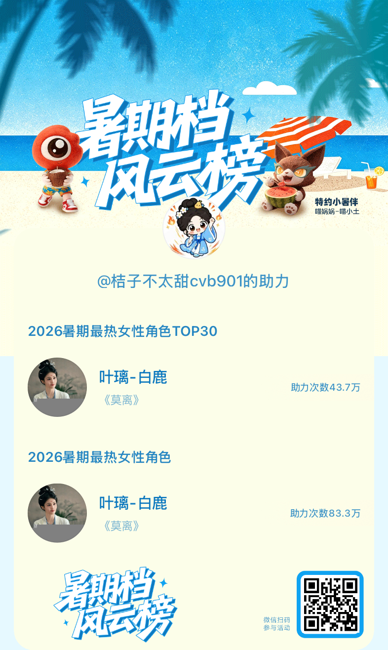 【暑期档风云榜】活动进行中，快来助力她成为今夏最热！2026暑期最热女性角色 暑