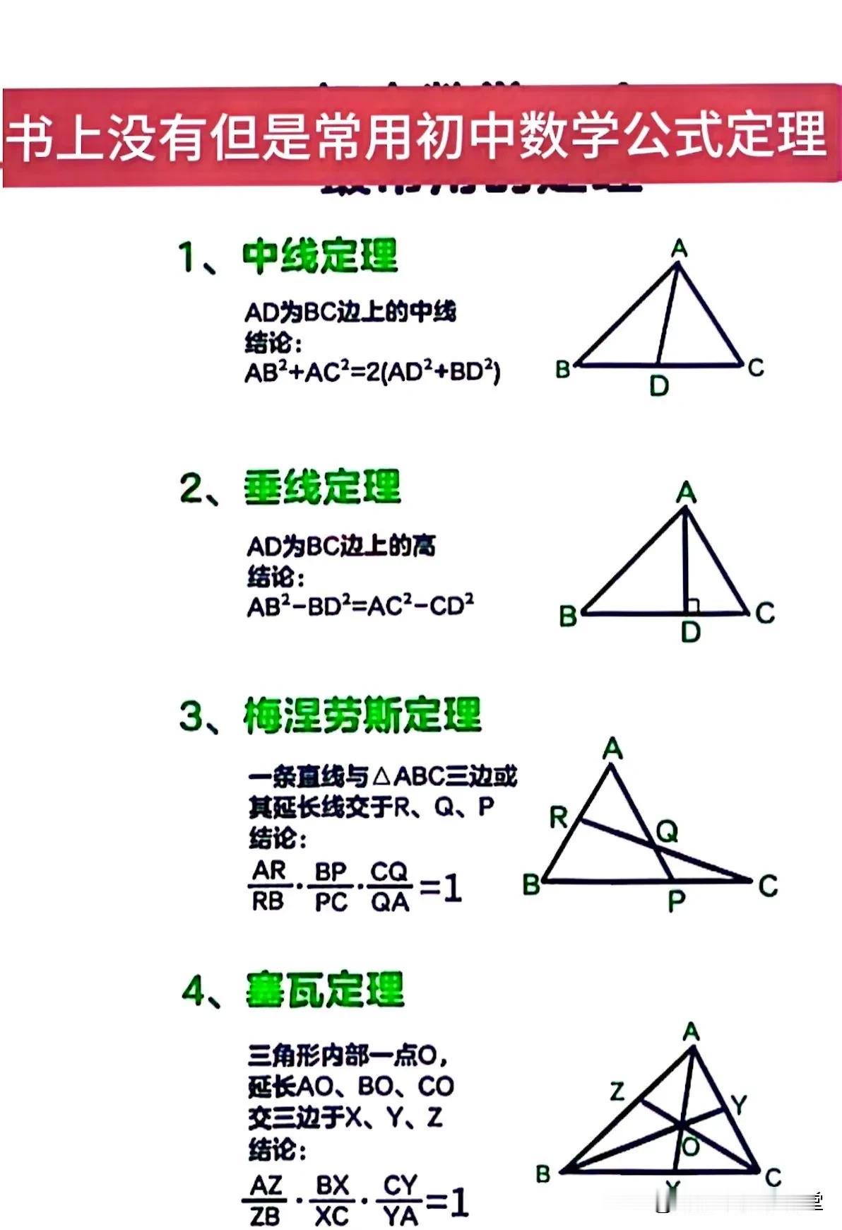 书上没有但是常用的初中数学公式定理总结！