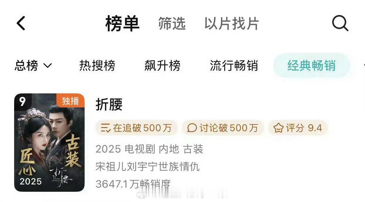 刘宇宁 宋祖儿《折腰》又上升腾讯年榜一位了！长尾效应👍🏻 ​​​