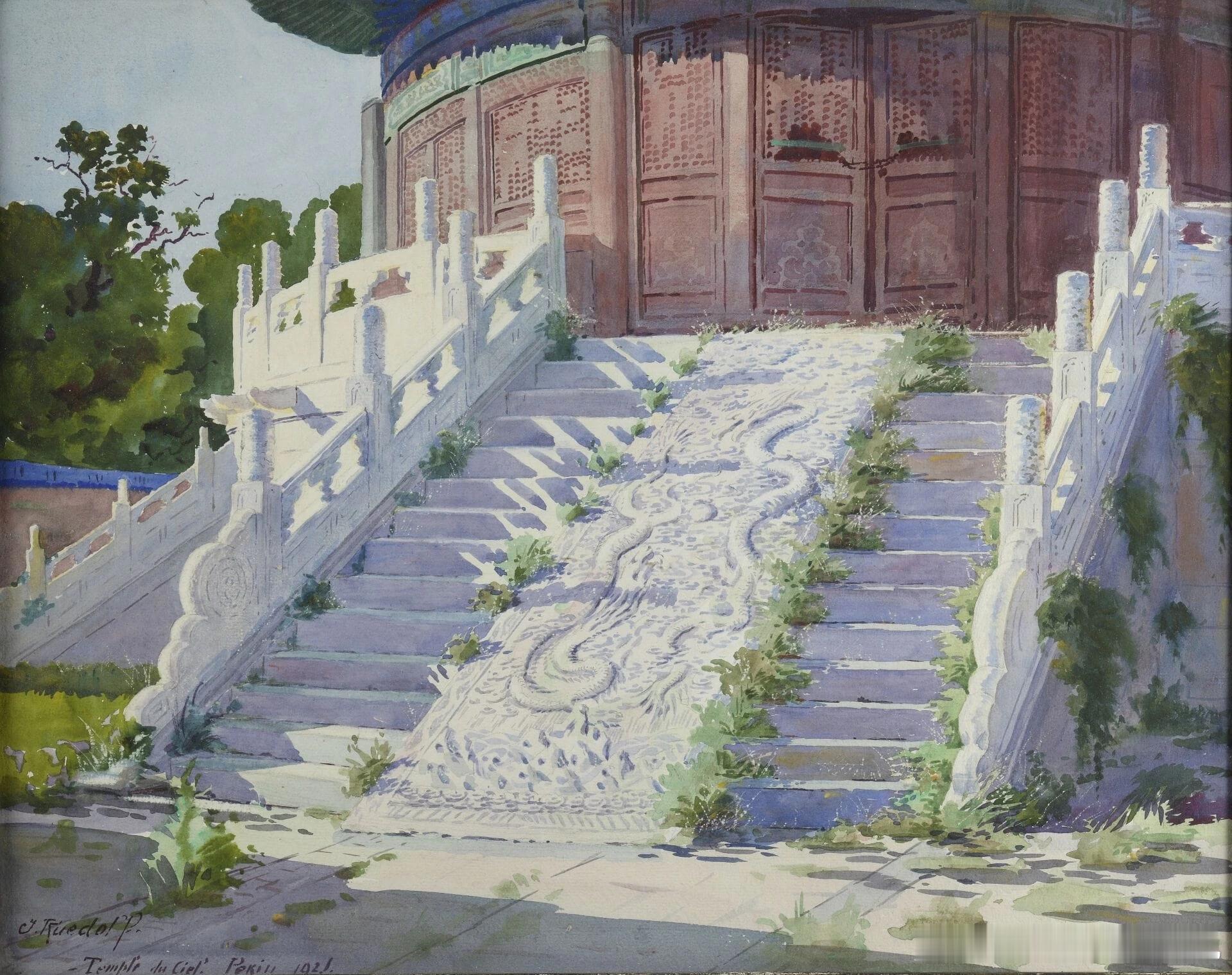 1921年，北京天坛，水粉画 
