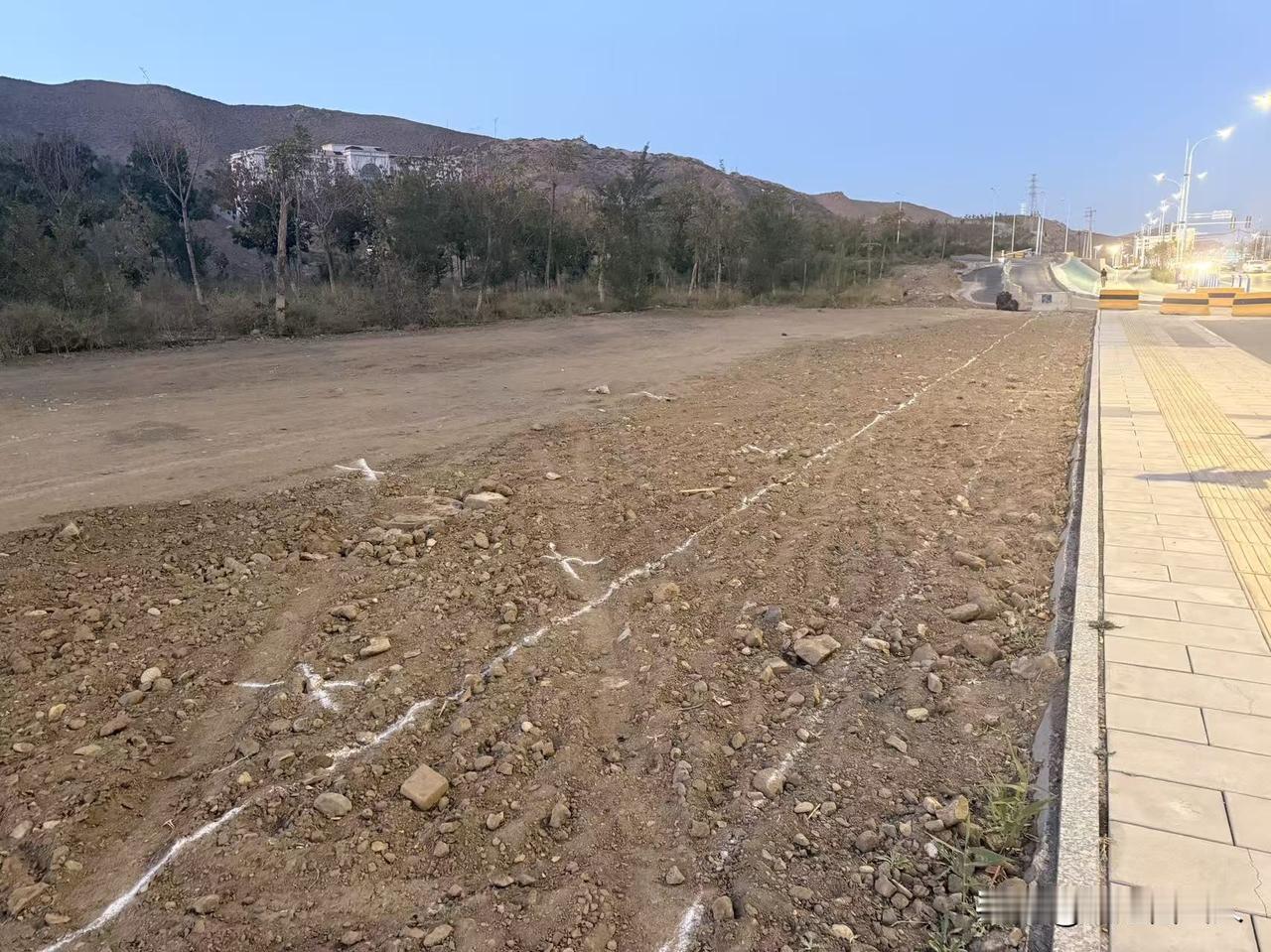 西泉街西湖街道办事处沿街路段的闲置土地应该快开始种树了。
