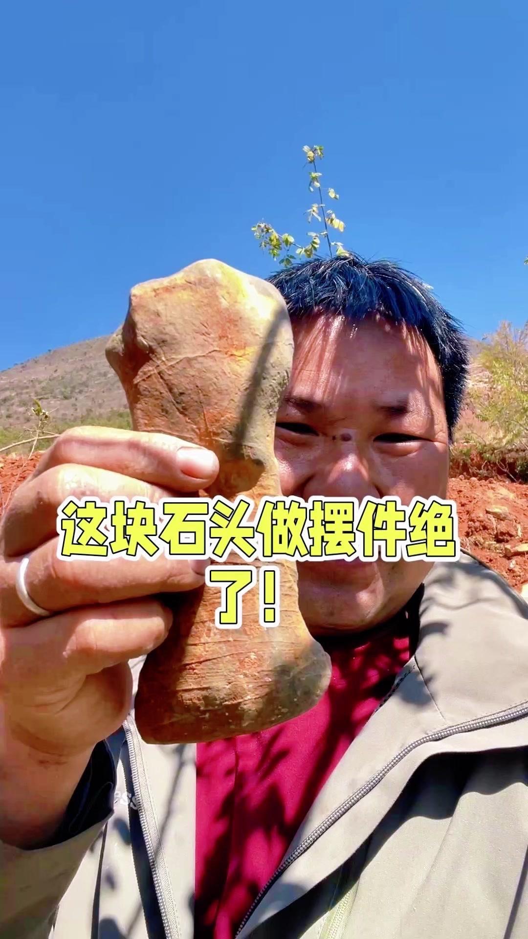 🦆在山里散步发现一块特别的石头，形状天然就很有感觉，看着就像精心雕琢过似的，拿