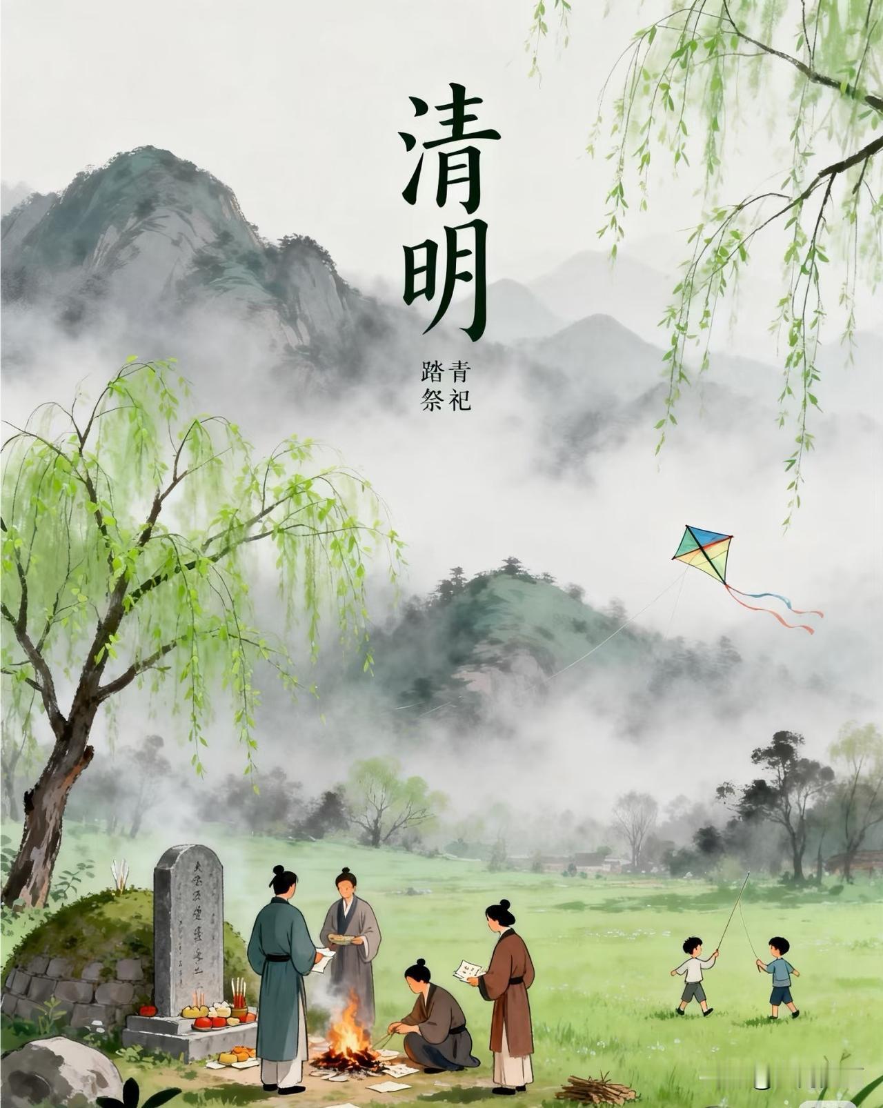 烟雨湖州，清明寄思。
一抔黄土，几缕青烟，
又是一年清明时，
苕溪两岸，春风寄哀