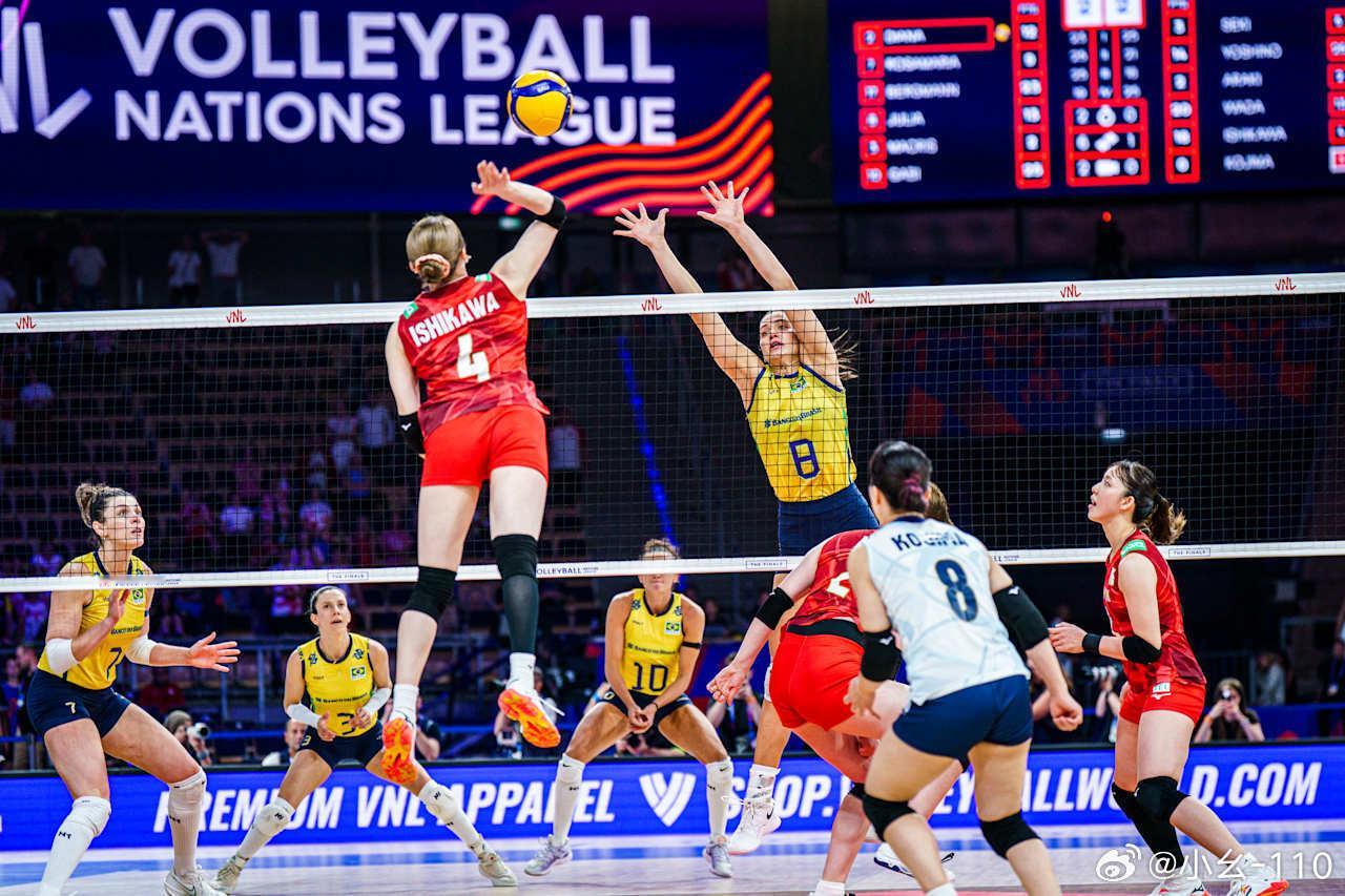 vnl2025 女排114场，半决赛第2场，巴西女排3-2日本女排，五局比分23