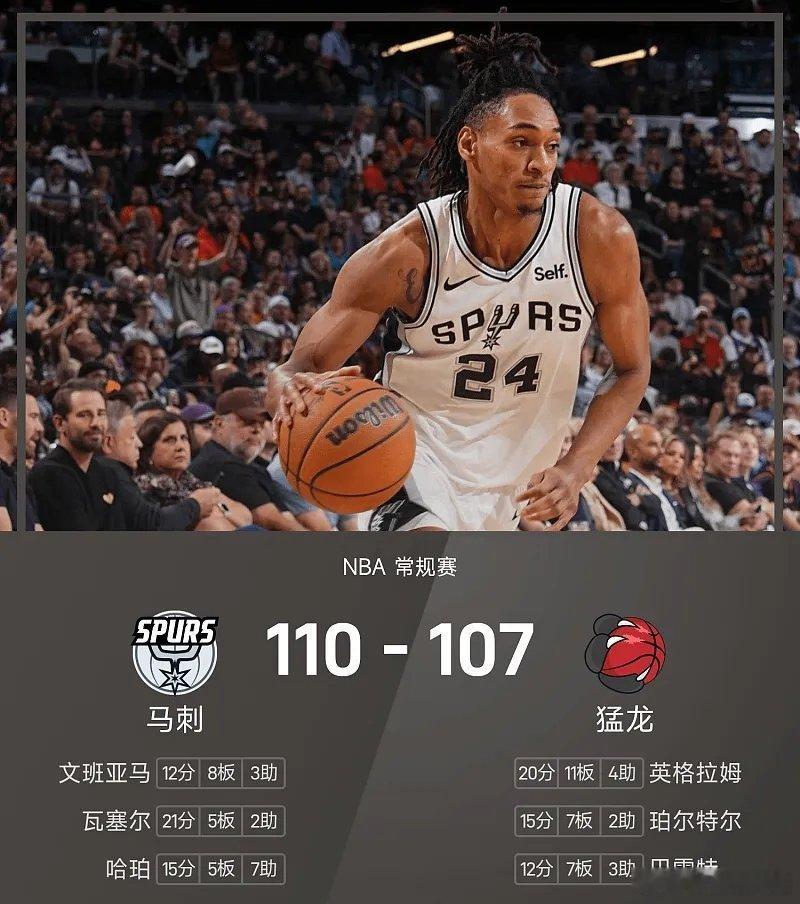 马刺十连胜马刺vs猛龙nba 猛龙107-110不敌马刺。瓦塞尔砍下全场最高的2