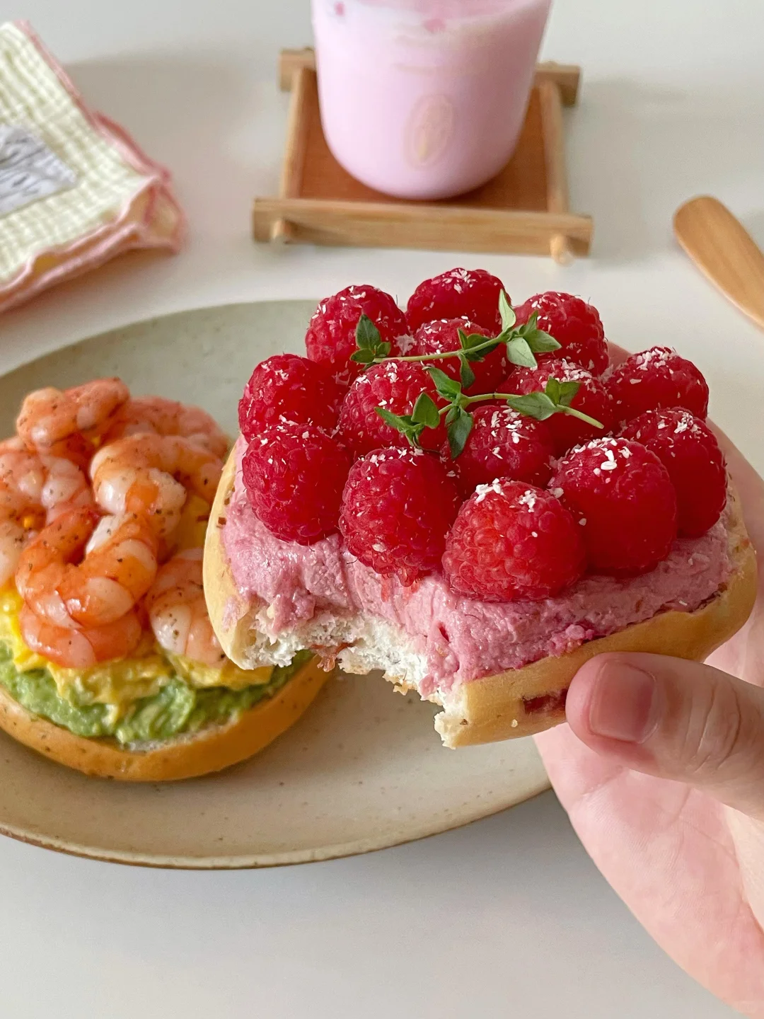元气早午餐🥯双拼口味贝果🍒咸甜搭配🍖