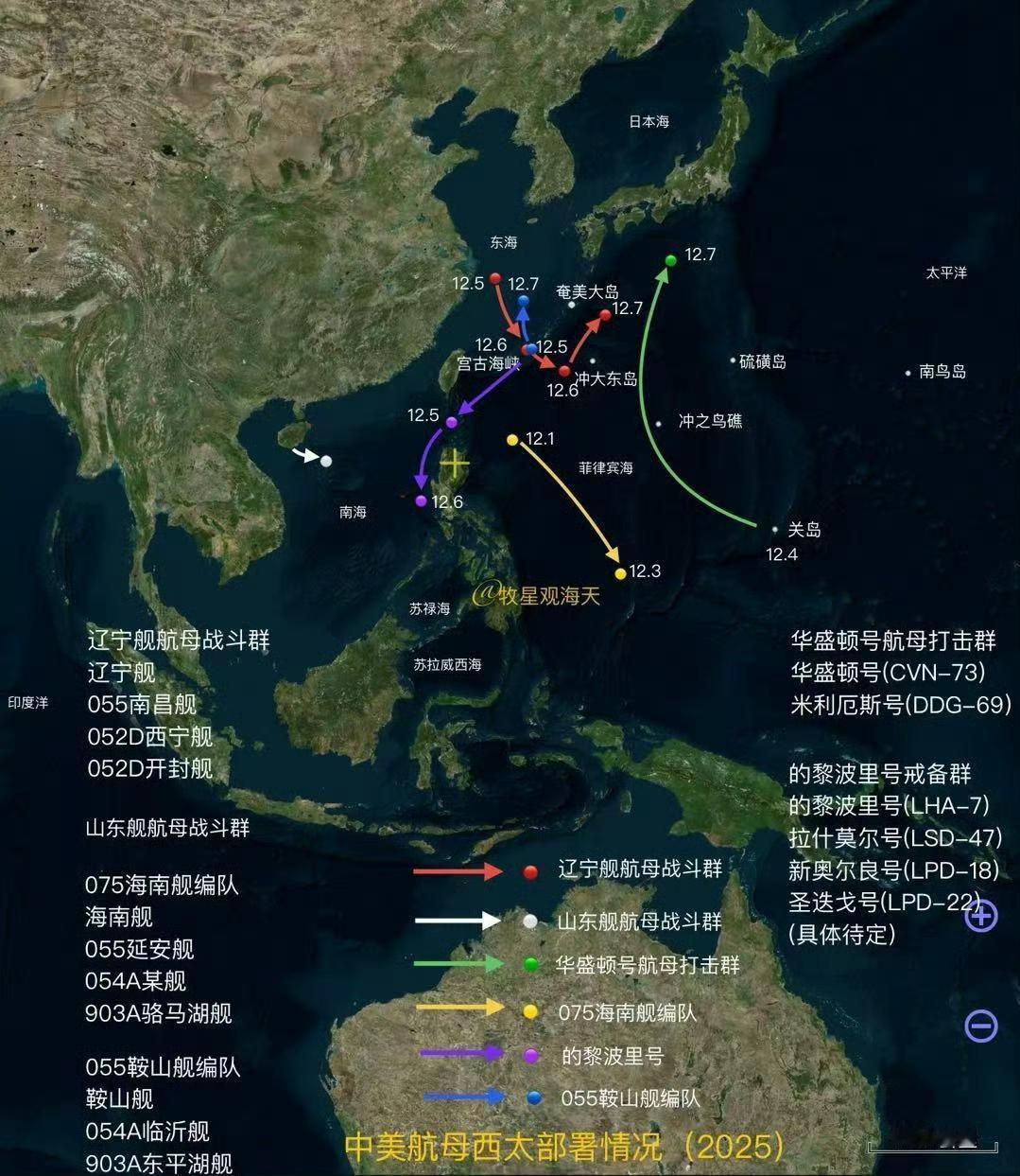 给大家简单说一下西太平洋的形势！目前我们出动了一百余艘军舰，大致可以分为三个部分