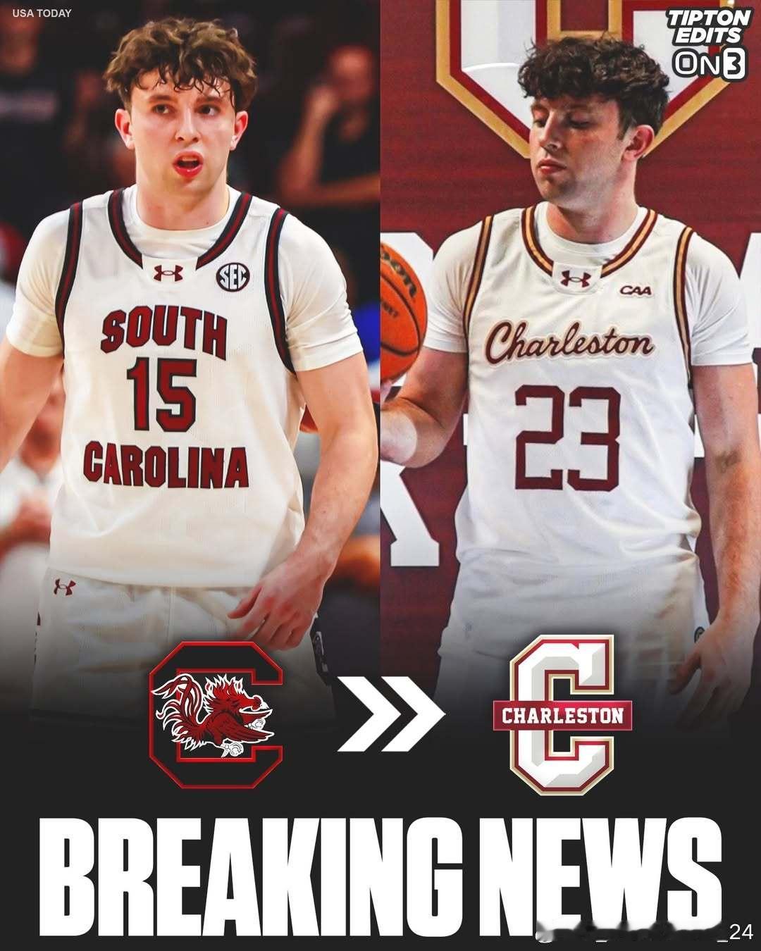 南卡罗来纳大学伊莱·埃利斯(Eli Ellis)转学加盟查尔斯顿学院这位身高6尺