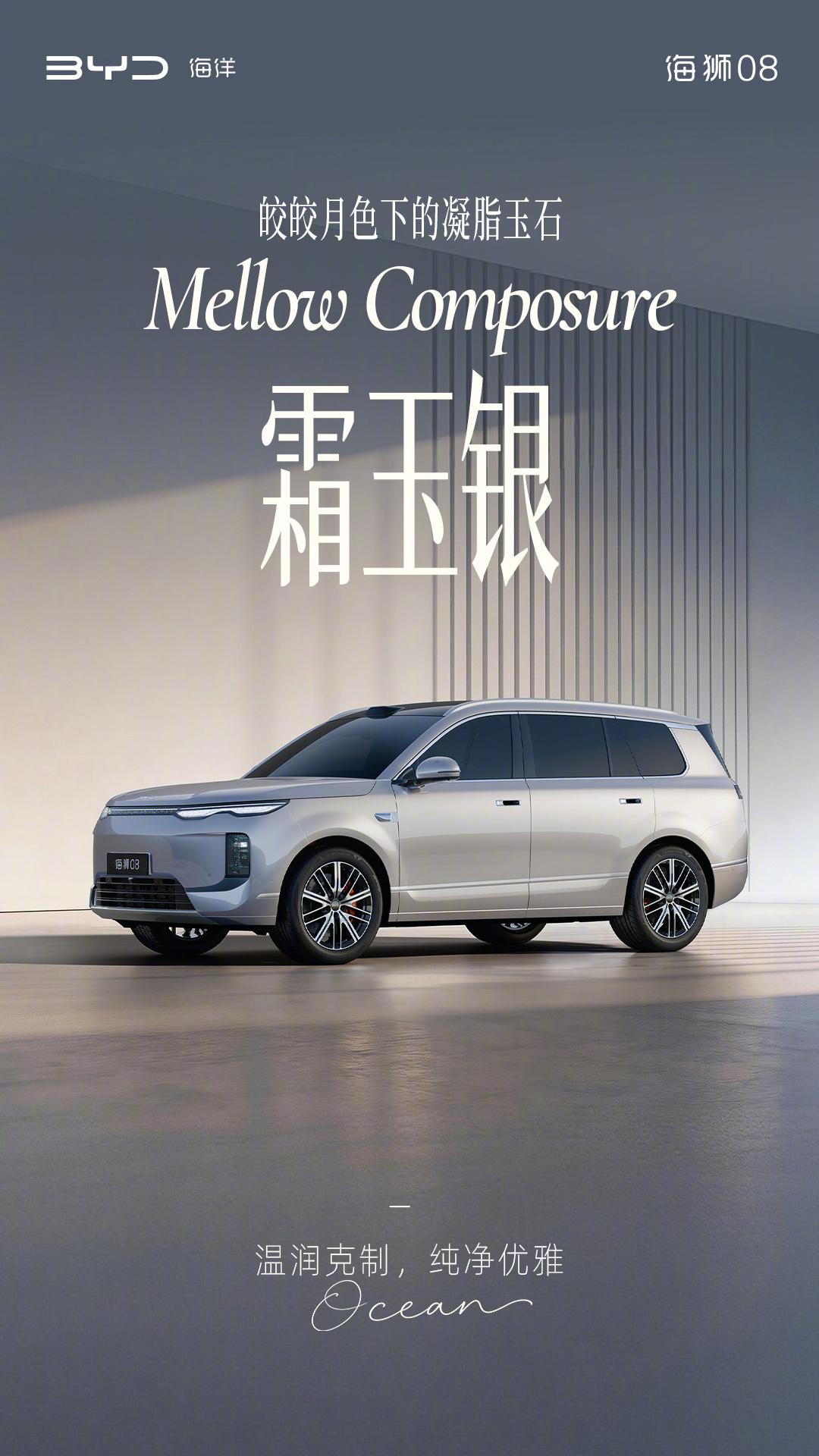 【定位海洋旗舰 SUV，比亚迪公布海狮 08 多款高定车色】

比亚迪汽车海洋网