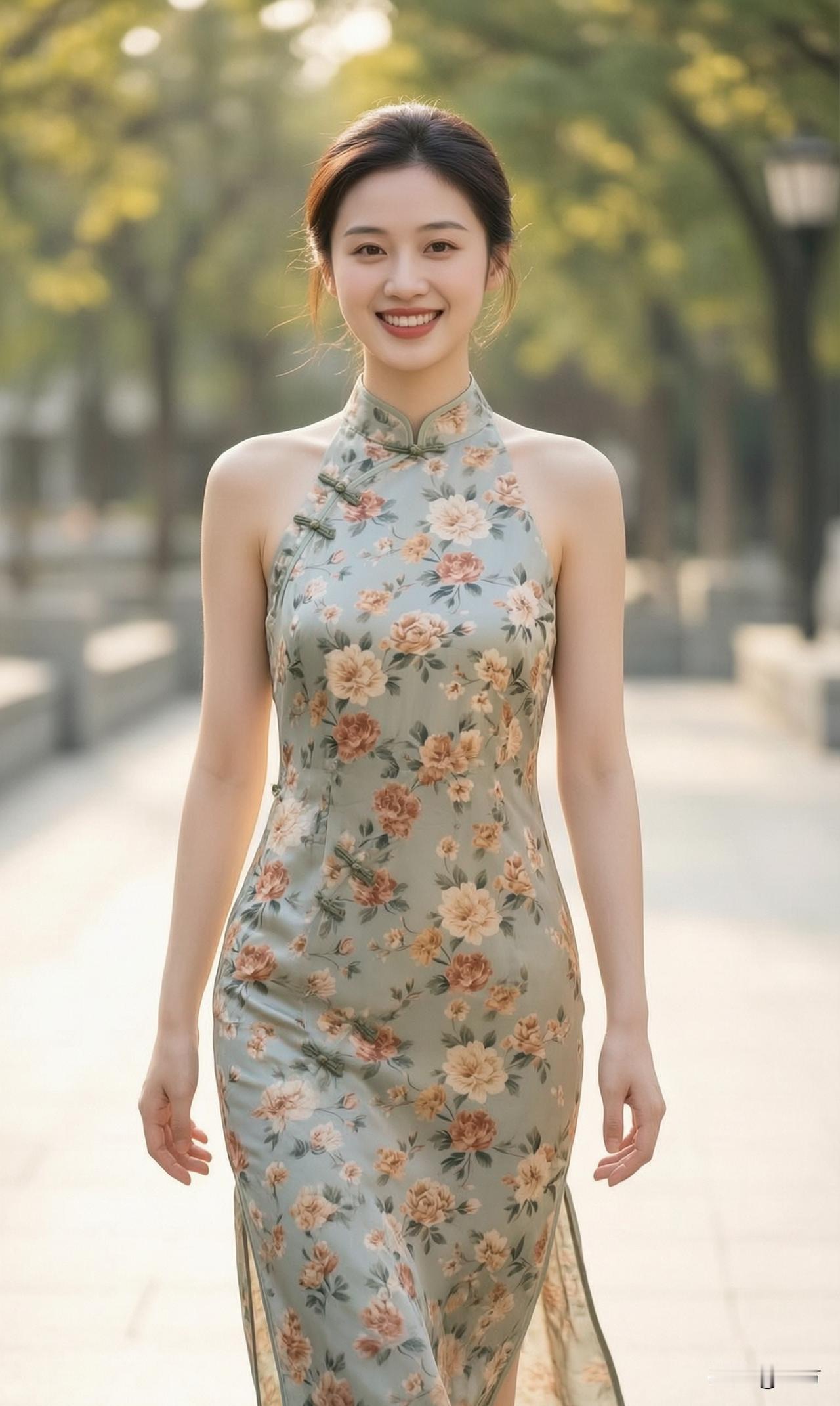 夏日穿搭推荐：旗袍裙自带一种古典韵味，行走间裙摆摇曳生姿，立领盘扣凸显出东方女性