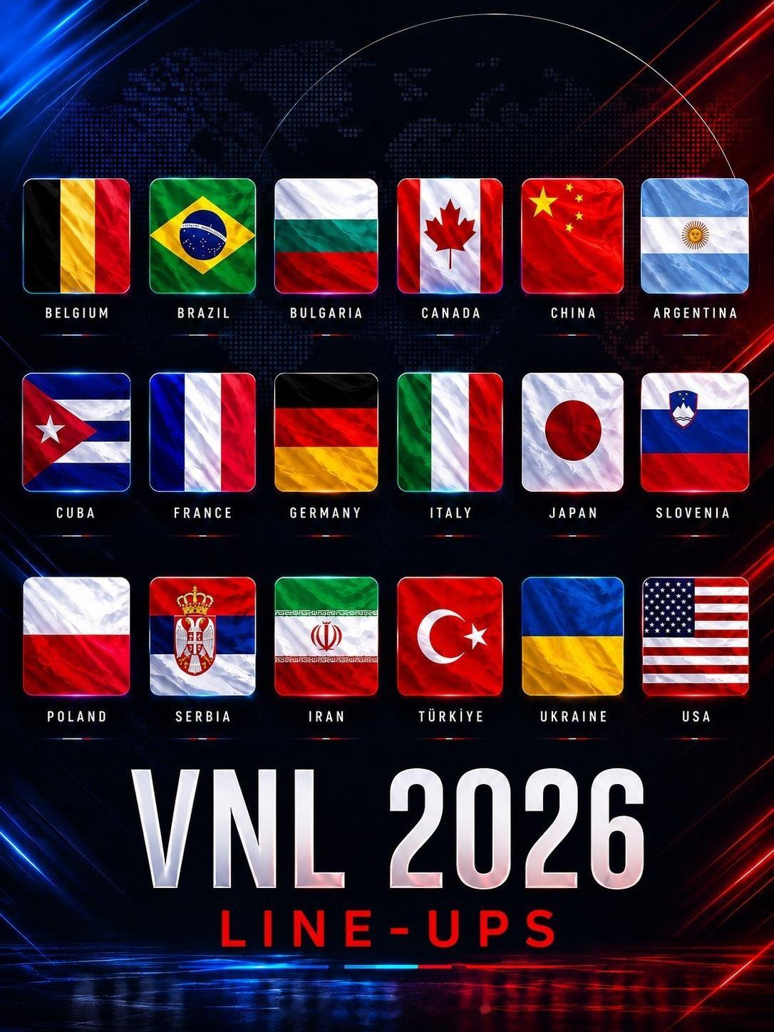 ❗️2026年国家联赛——VNL（男排）第三周分站赛各队精简名单：🌐：东道主：
