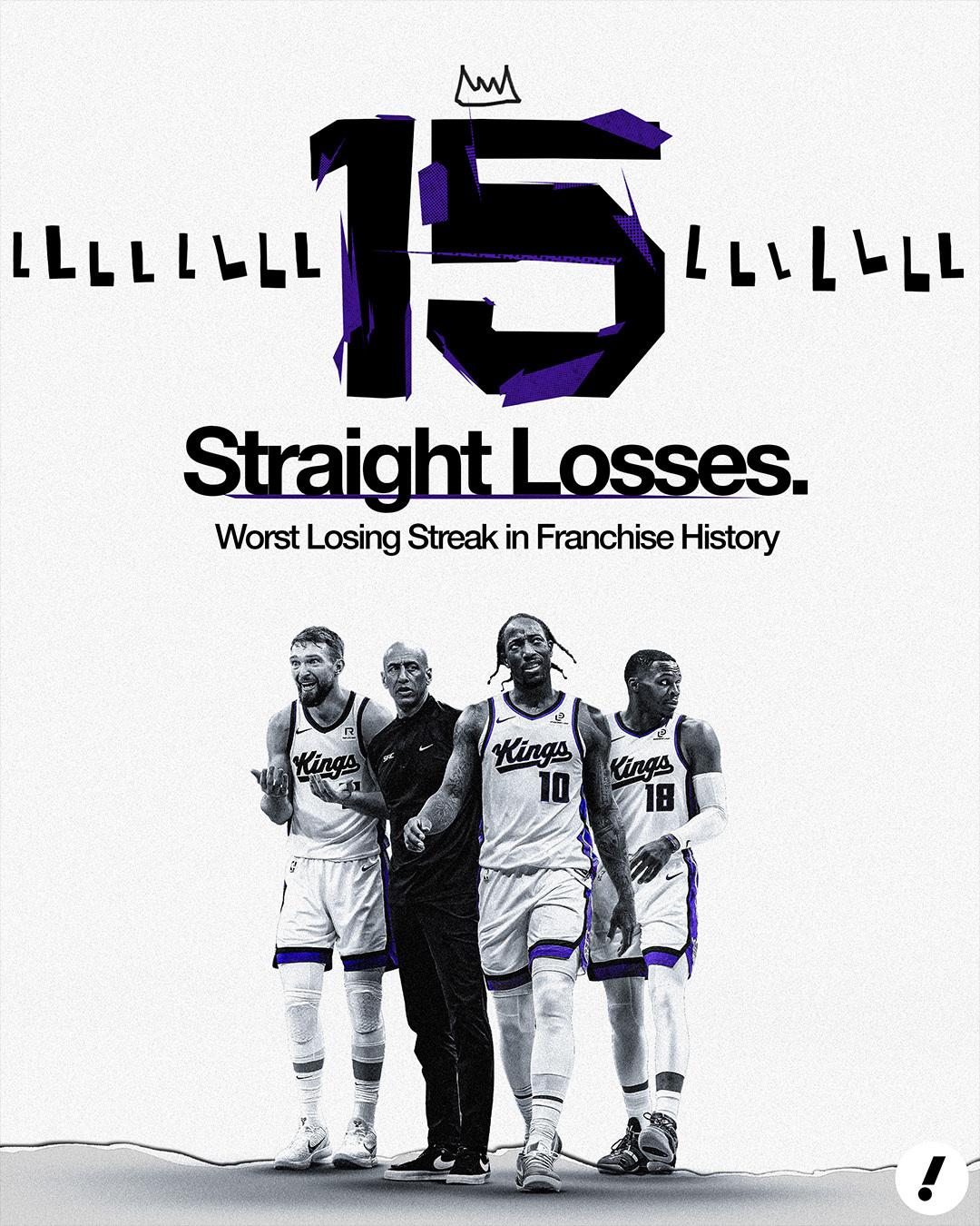 国王队已经15连败，创造队史最长连败纪录。对面的魔术队，一支不擅三分的球队，在他