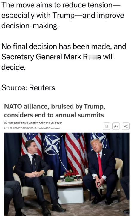 美国和北约彻底闹掰了？北约急着取消年度峰会，竟是怕见特朗普？

路透社4月28日