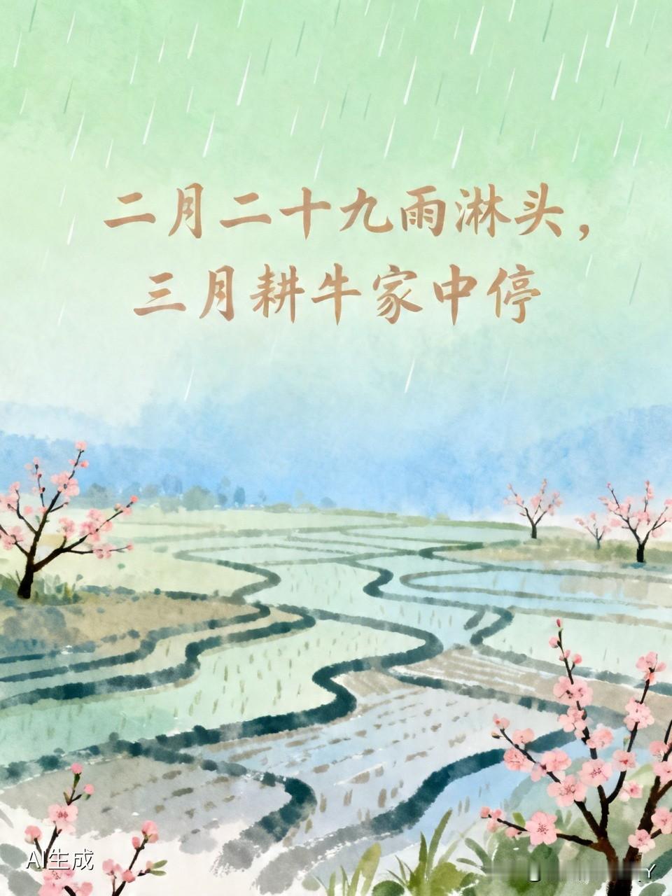 二月二十九民间俗语有
🌤️ 天气与农事预兆
- 二月廿九雨浇头，三月耕牛歇屋留