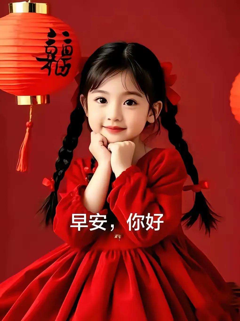 红妆映笑颜，早安，你好。
